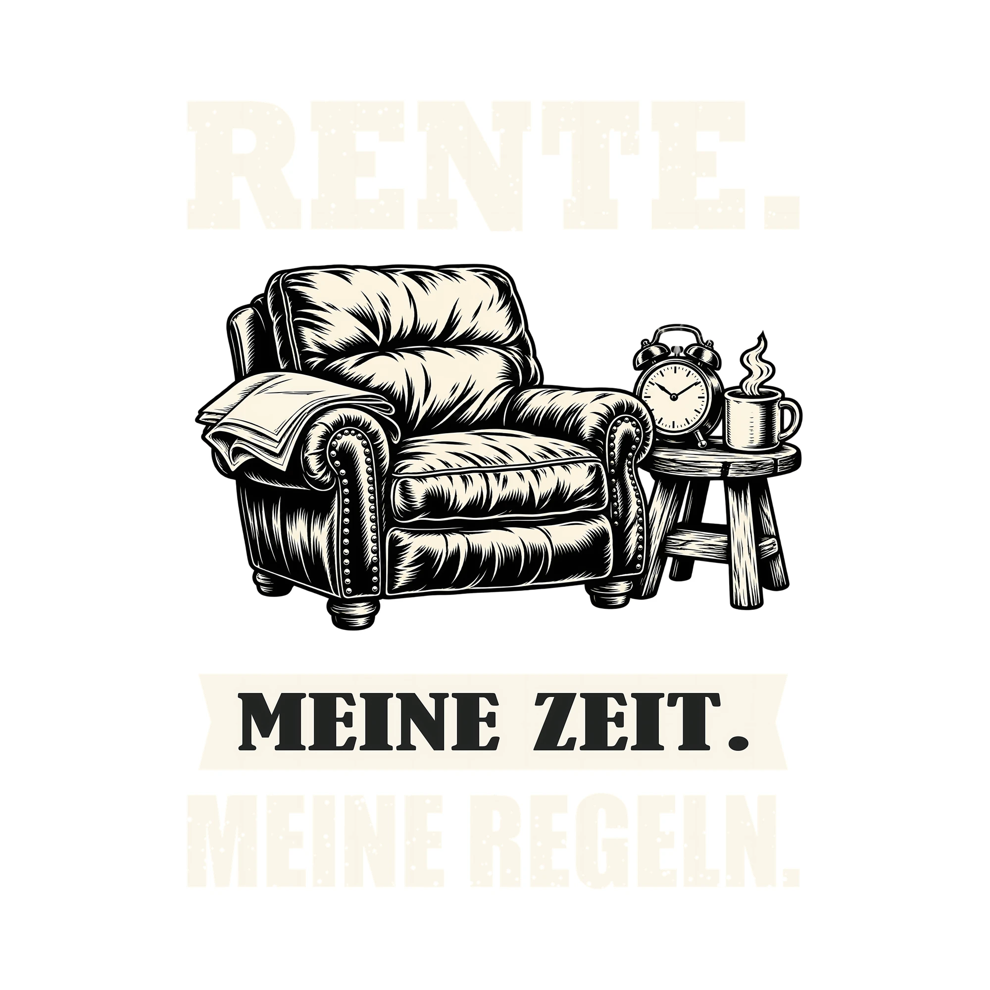 Bügelbild RENTE. MEINE ZEIT. MEINE REGELN. als Grafik auf weißem Hintergrund (BB011481)
