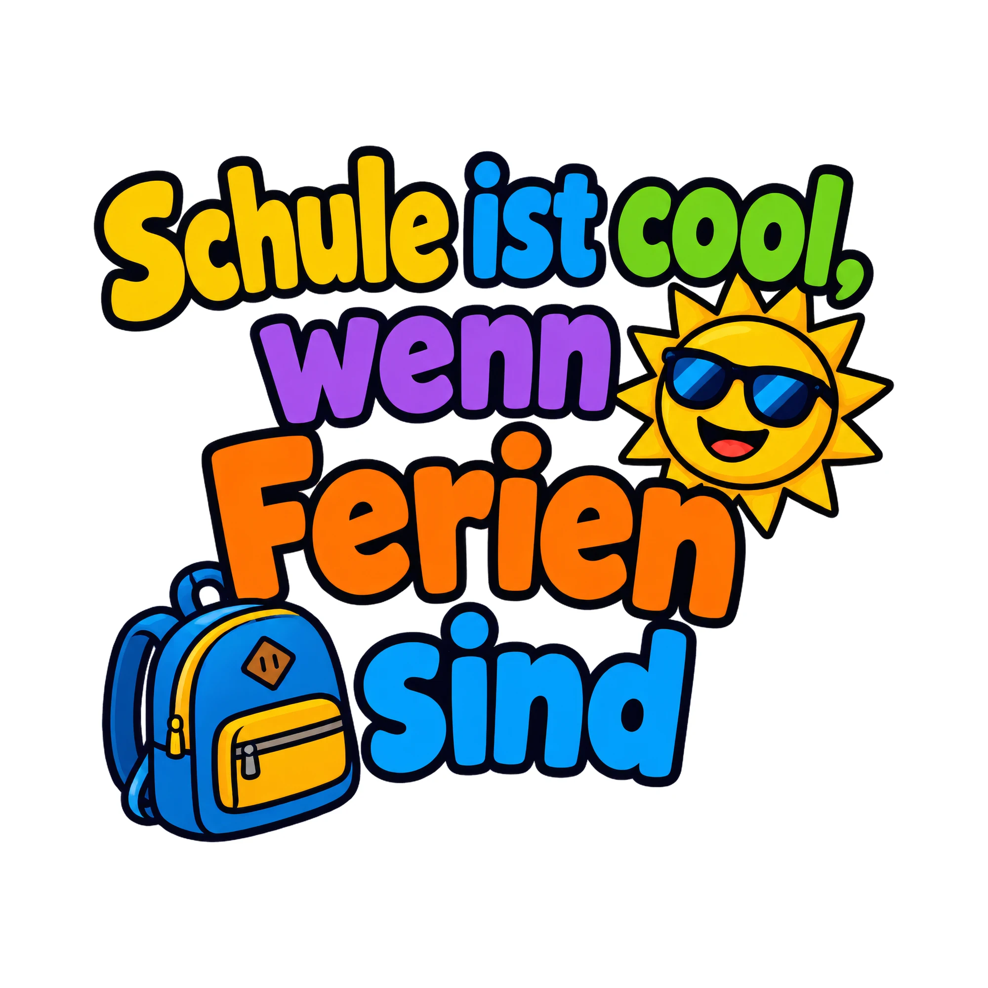 Bügelbild Schule ist cool, wenn Ferien sind, Lustiger Shirt Spruch als Grafik auf weißem Hintergrund (BB016758)