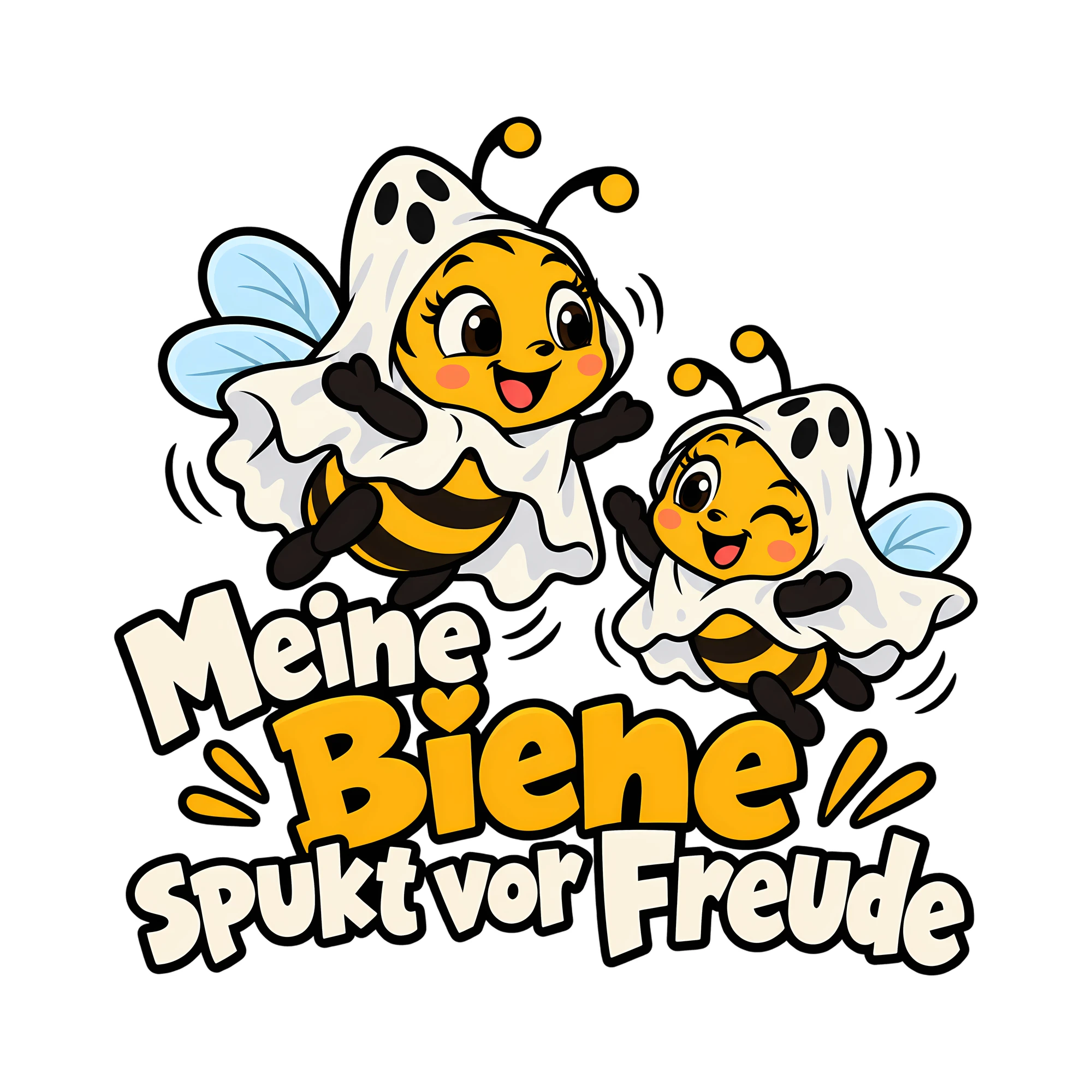 Bügelbild Meine Biene spukt vor Freude als Grafik auf weißem Hintergrund (BB012648)