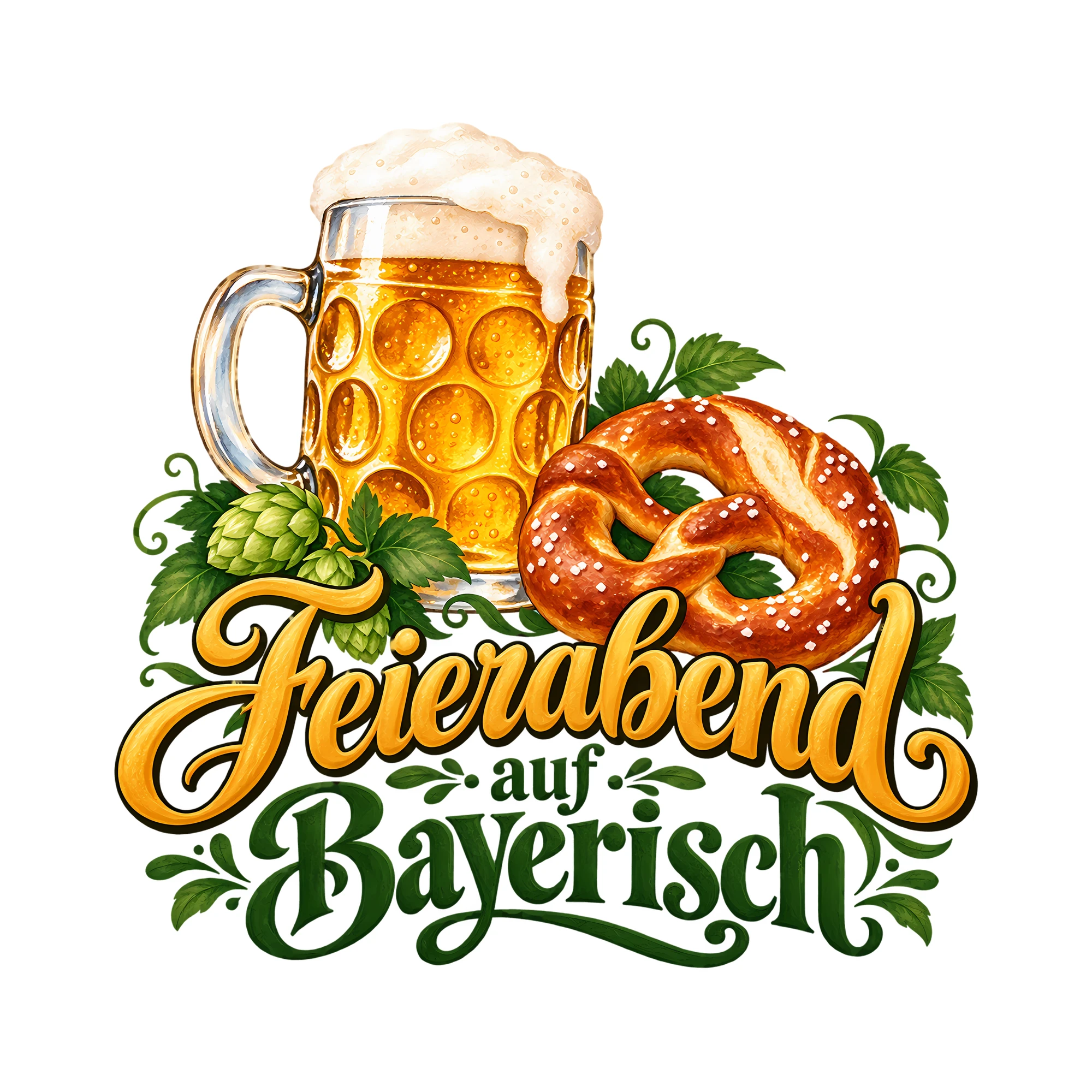 Bügelbild Feierabend auf Bayerisch als Grafik auf weißem Hintergrund (BB011981)