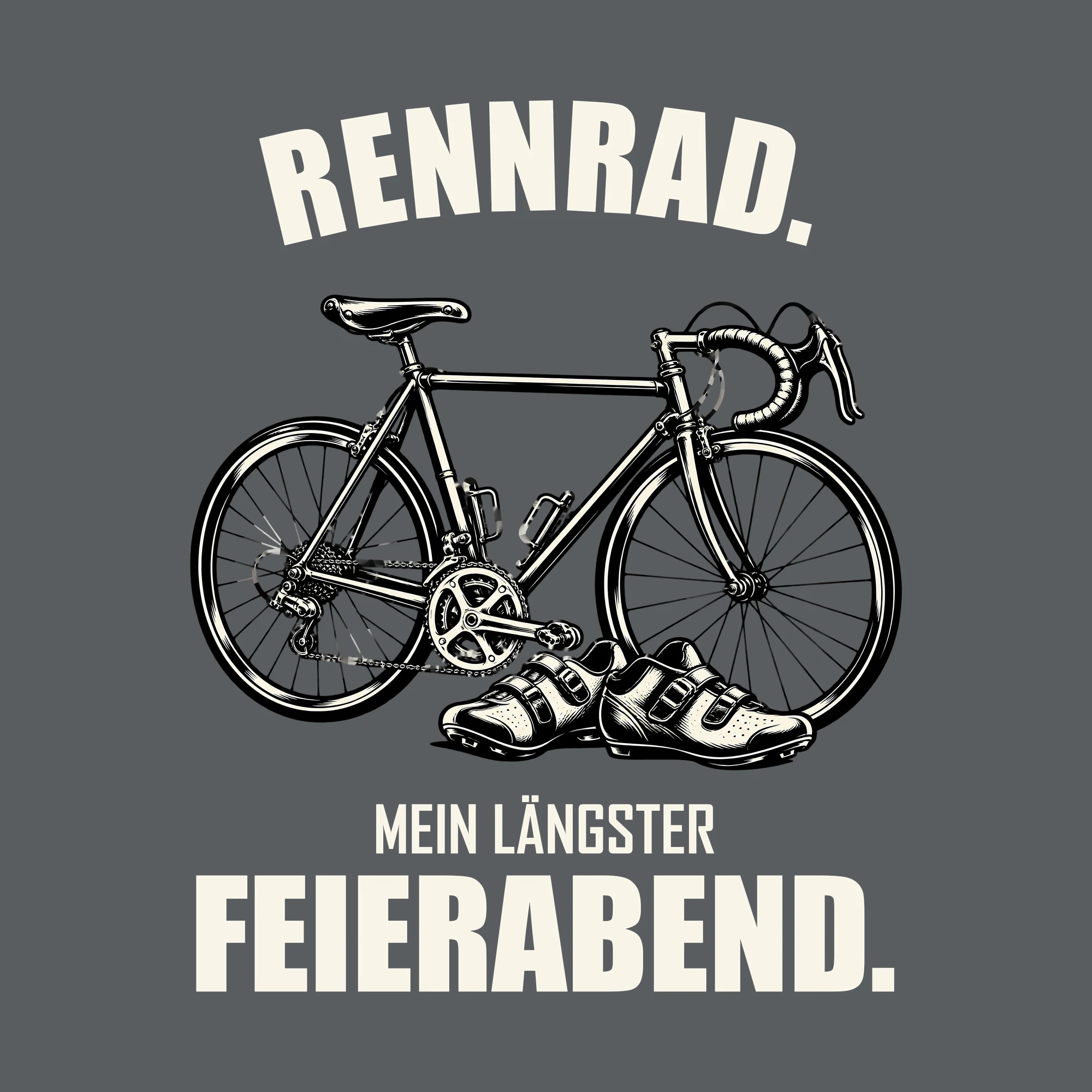 Bügelbild RENNRAD. MEIN LÄNGSTER FEIERABEND. als Grafik auf dunklem Hintergrund (BB013695)