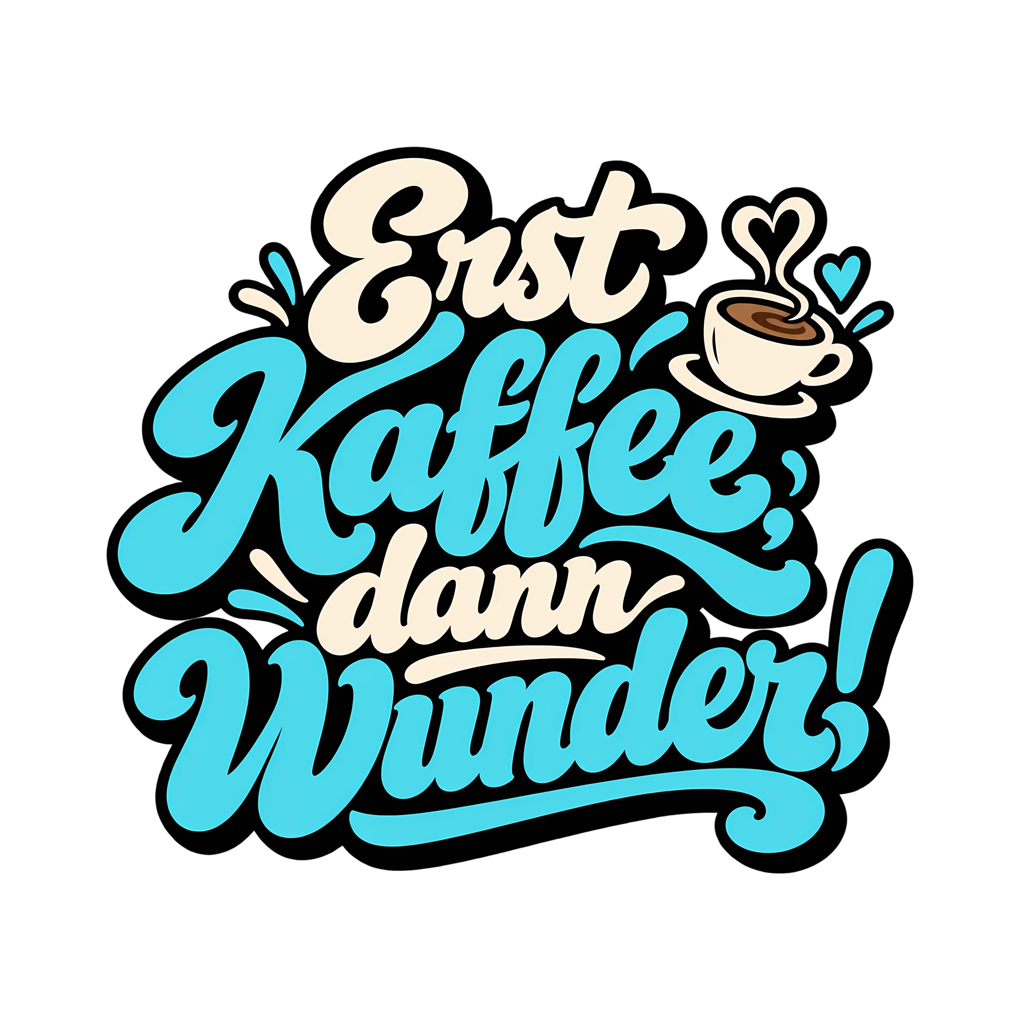 Bügelbild Erst Kaffee, dann Wunder! als Grafik auf weißem Hintergrund (BB012085)