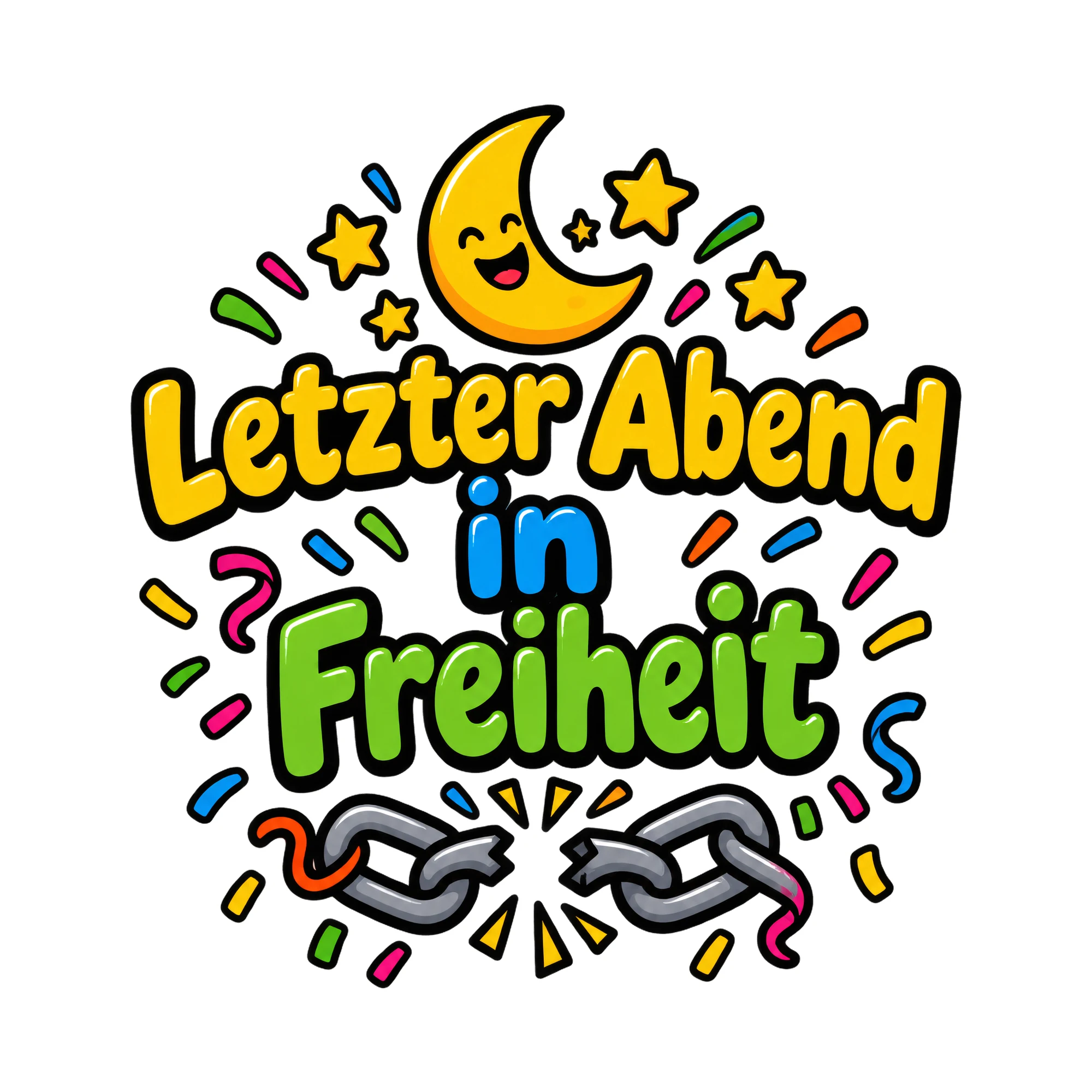 Bügelbild Letzter abend in freiheit als Grafik auf weißem Hintergrund (BB016374)