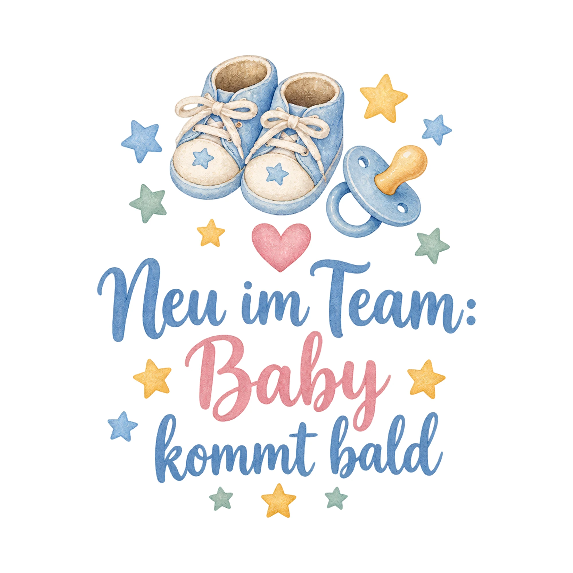 Bügelbild Neu im Team: Baby kommt bald, Babybody bügeln Motiv als Grafik auf weißem Hintergrund (BB016710)