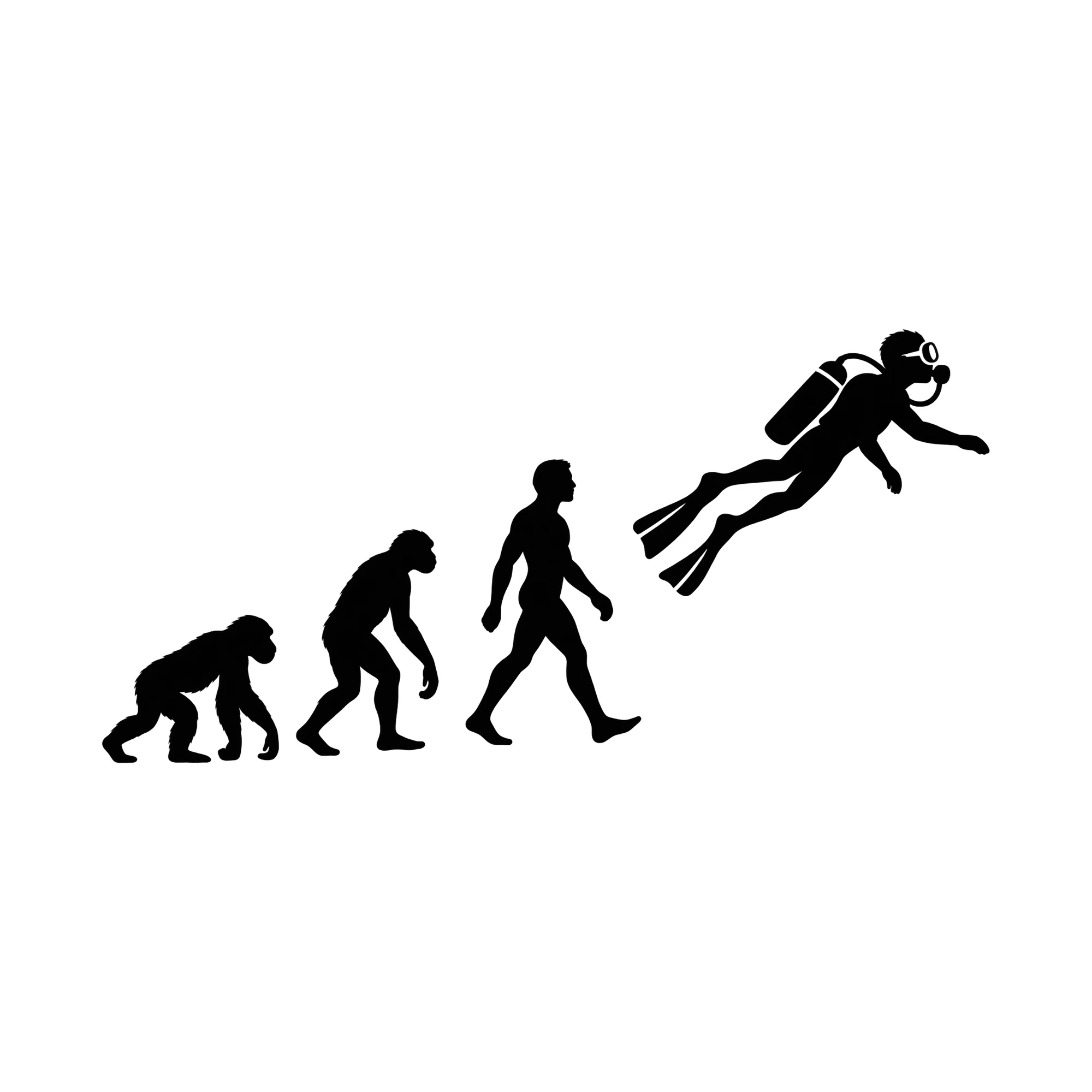 Bügelbild Evolution Of Diving, Lustiger Shirt Motiv als Grafik auf weißem Hintergrund (BB015280)