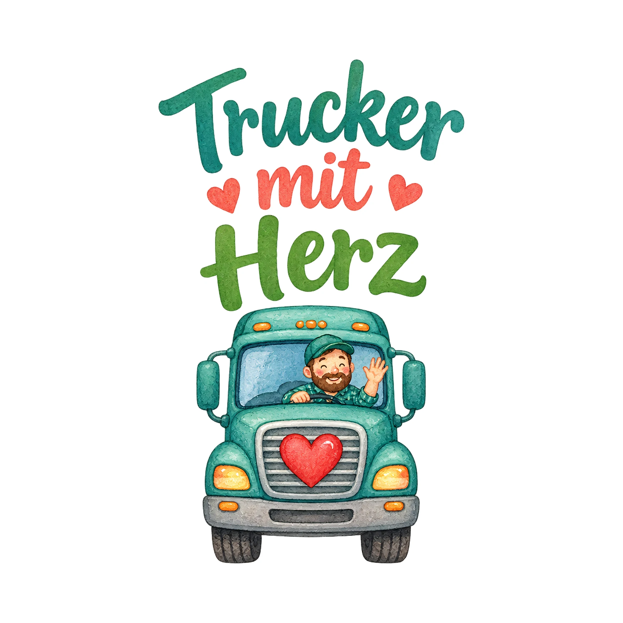 Bügelbild Trucker mit Herz als Grafik auf weißem Hintergrund (BB020286)