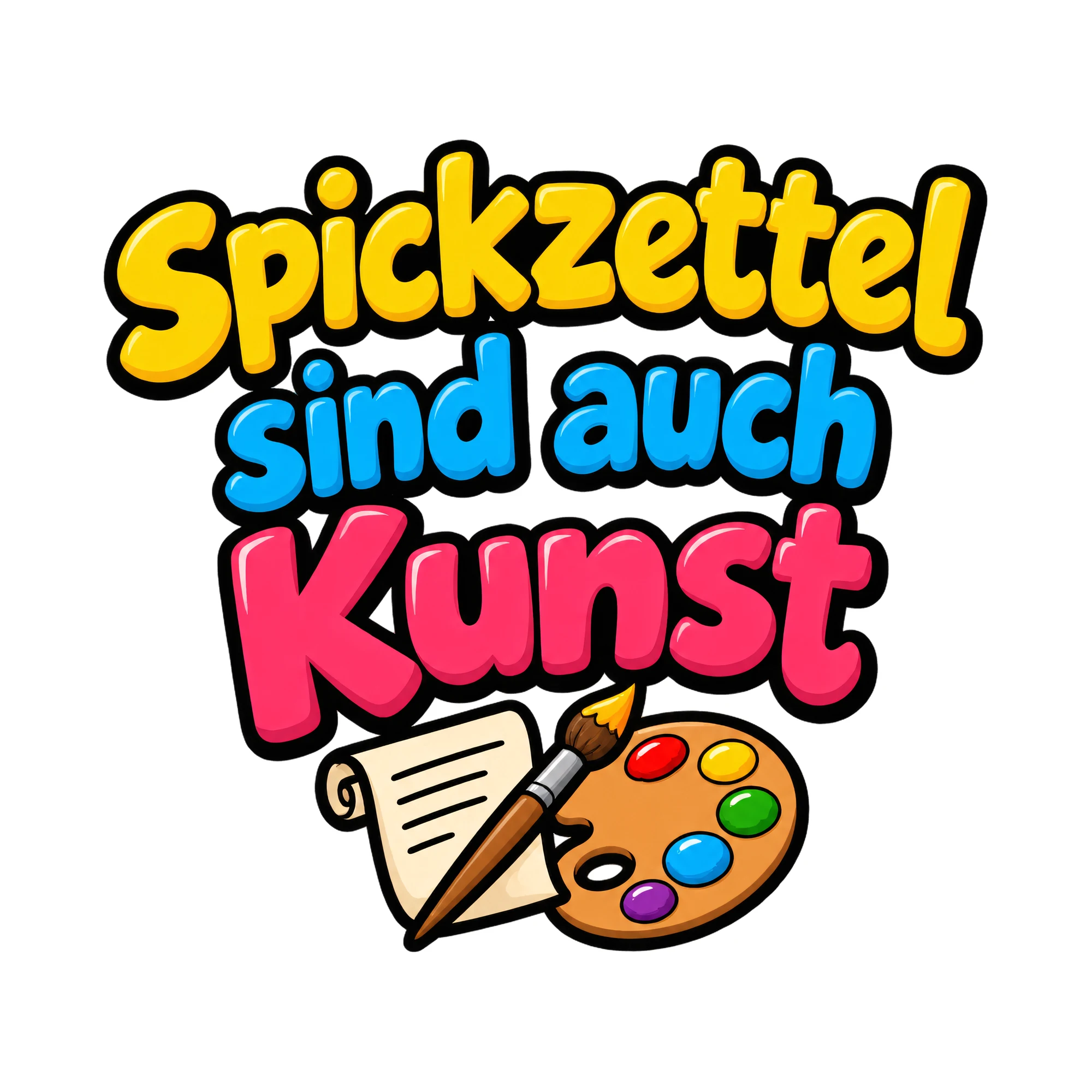 Bügelbild Spickzettel sind auch Kunst, Lustiger Shirt Spruch als Grafik auf weißem Hintergrund (BB016782)