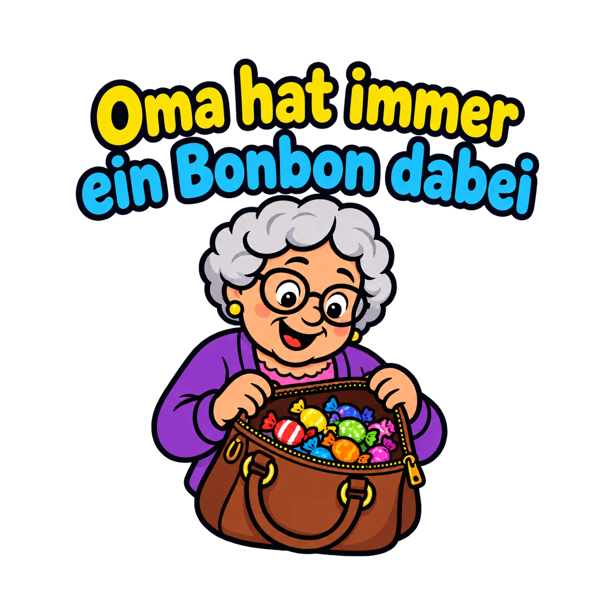 Bügelbild Oma hat immer ein Bonbon dabei als Grafik auf weißem Hintergrund (BB019236)