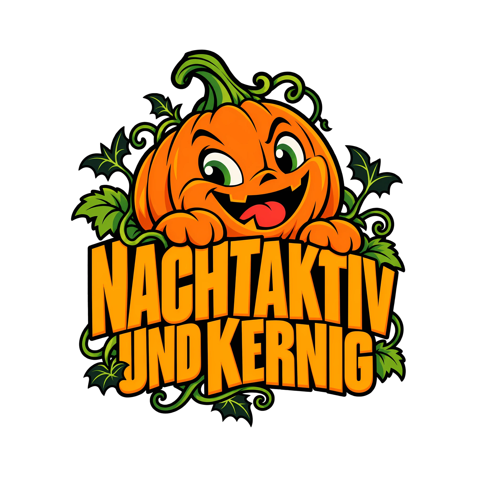 Bügelbild NACHTAKTIV UND KERNIG als Grafik auf weißem Hintergrund (BB012627)