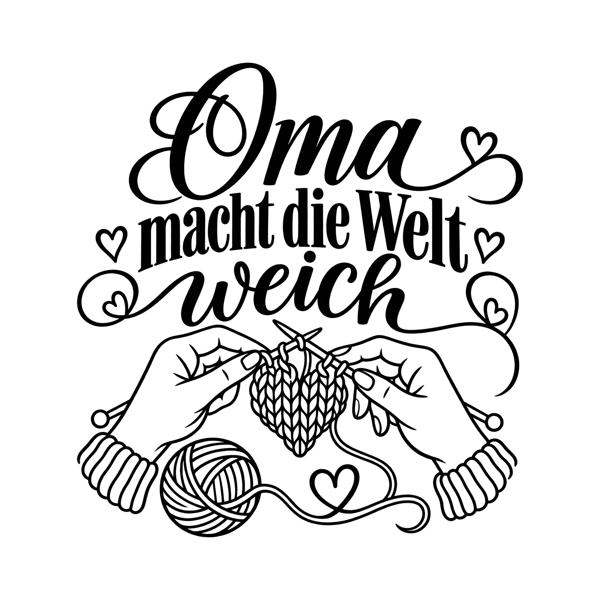 Bügelbild Oma macht die Welt weich als Grafik auf weißem Hintergrund (BB012487)