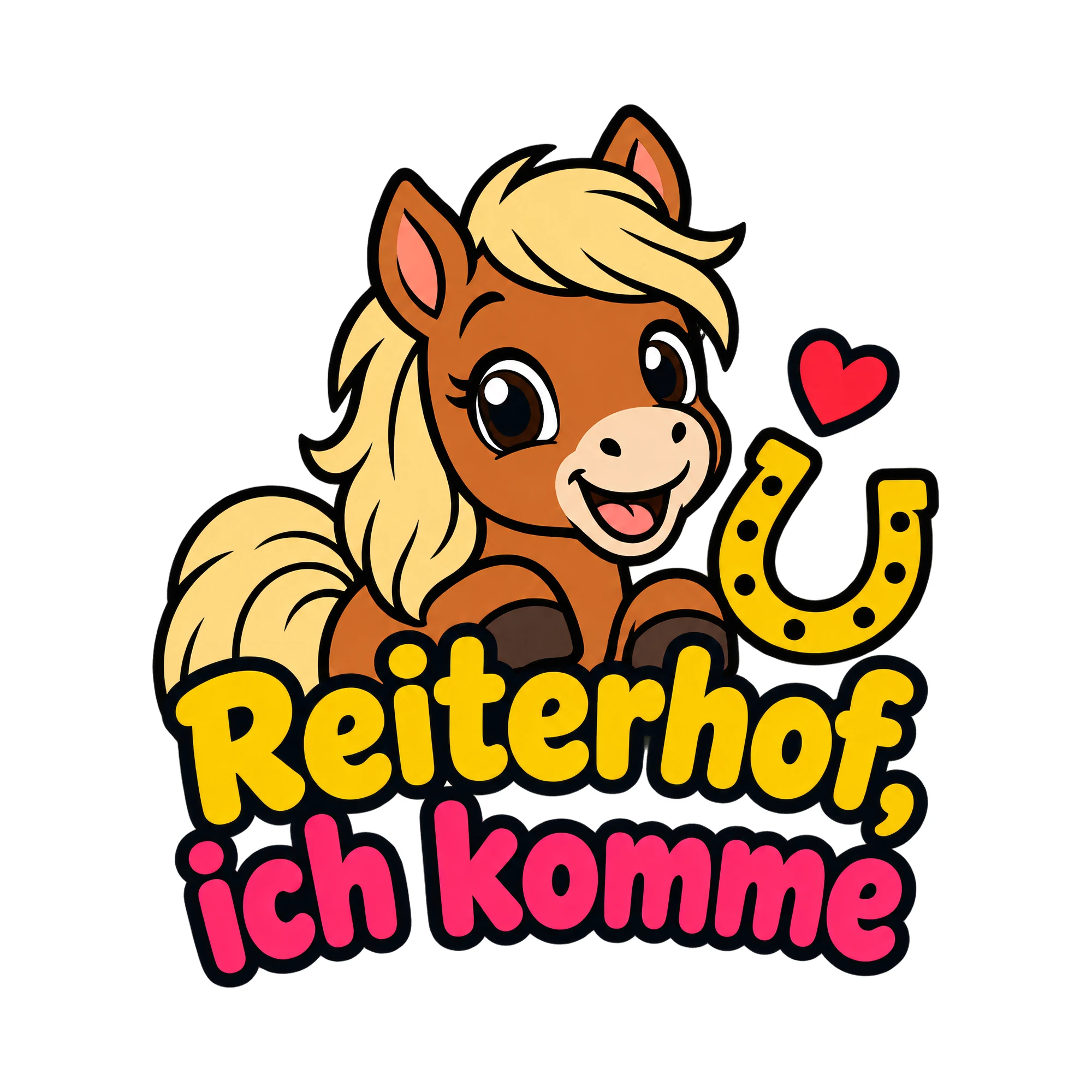 Bügelbild Reiterhof, ich komme als Grafik auf weißem Hintergrund (BB018565)