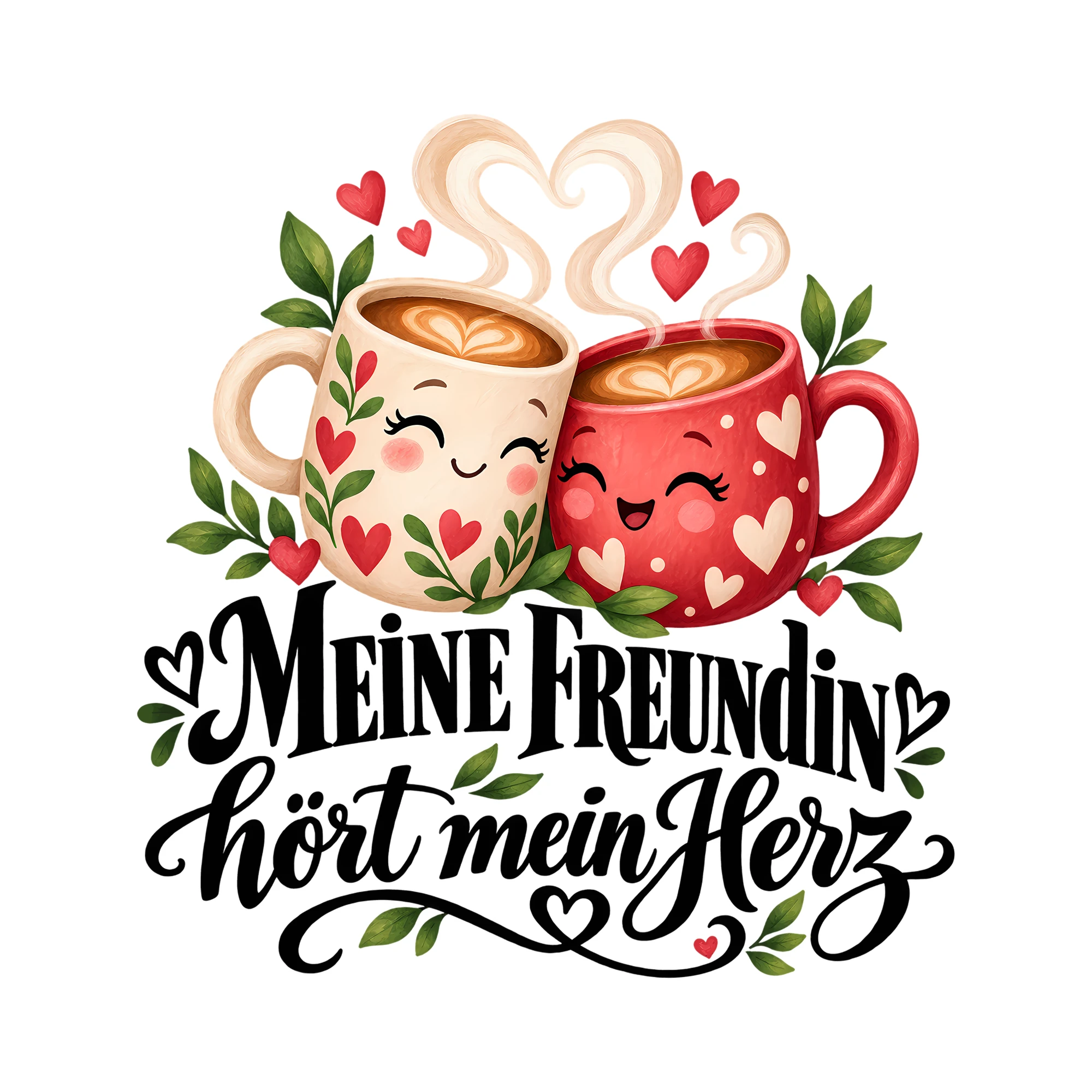 Bügelbild Meine Freundin hört mein Herz als Grafik auf weißem Hintergrund (BB012331)