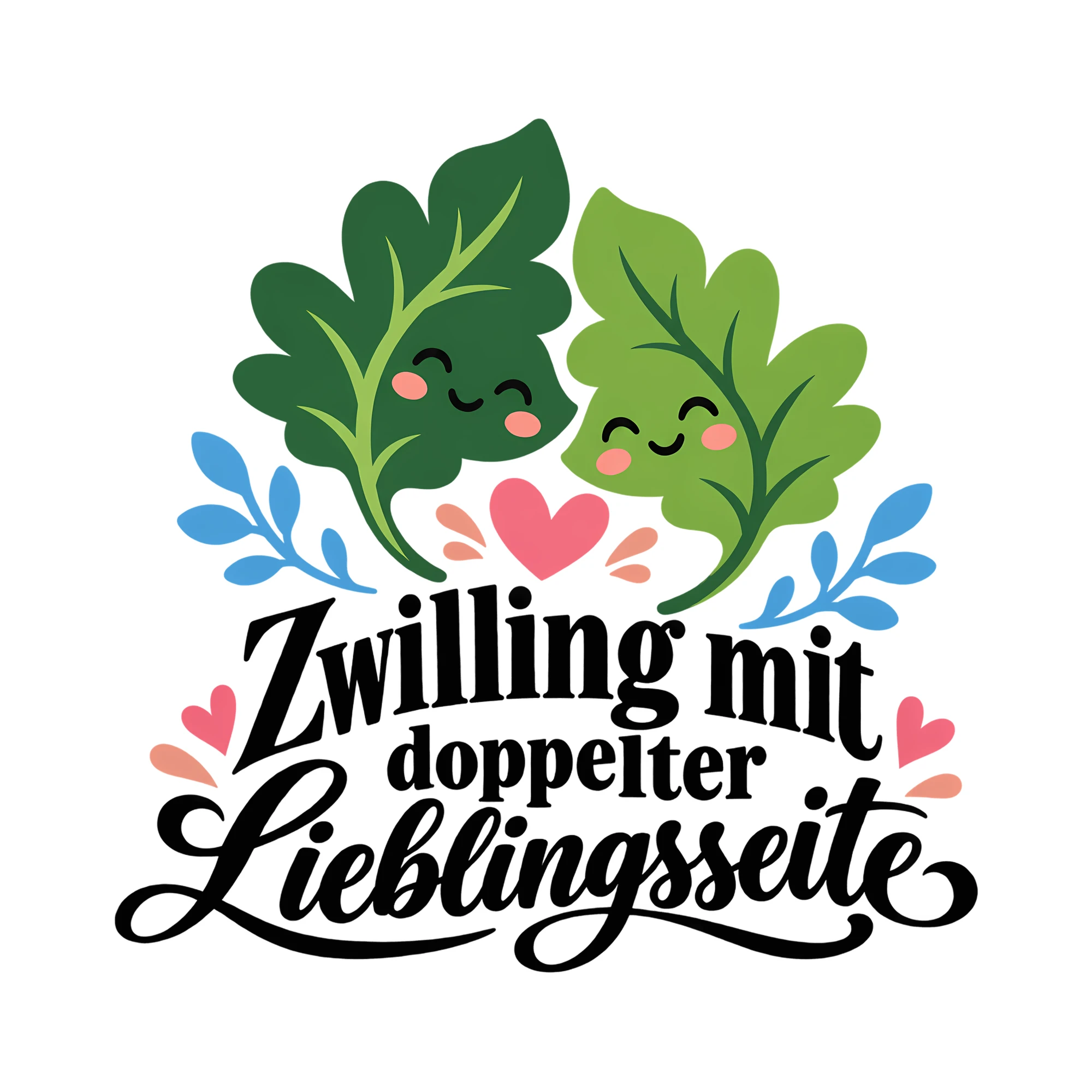 Bügelbild Zwilling mit doppelter Lieblingsseite als Grafik auf weißem Hintergrund (BB014344)