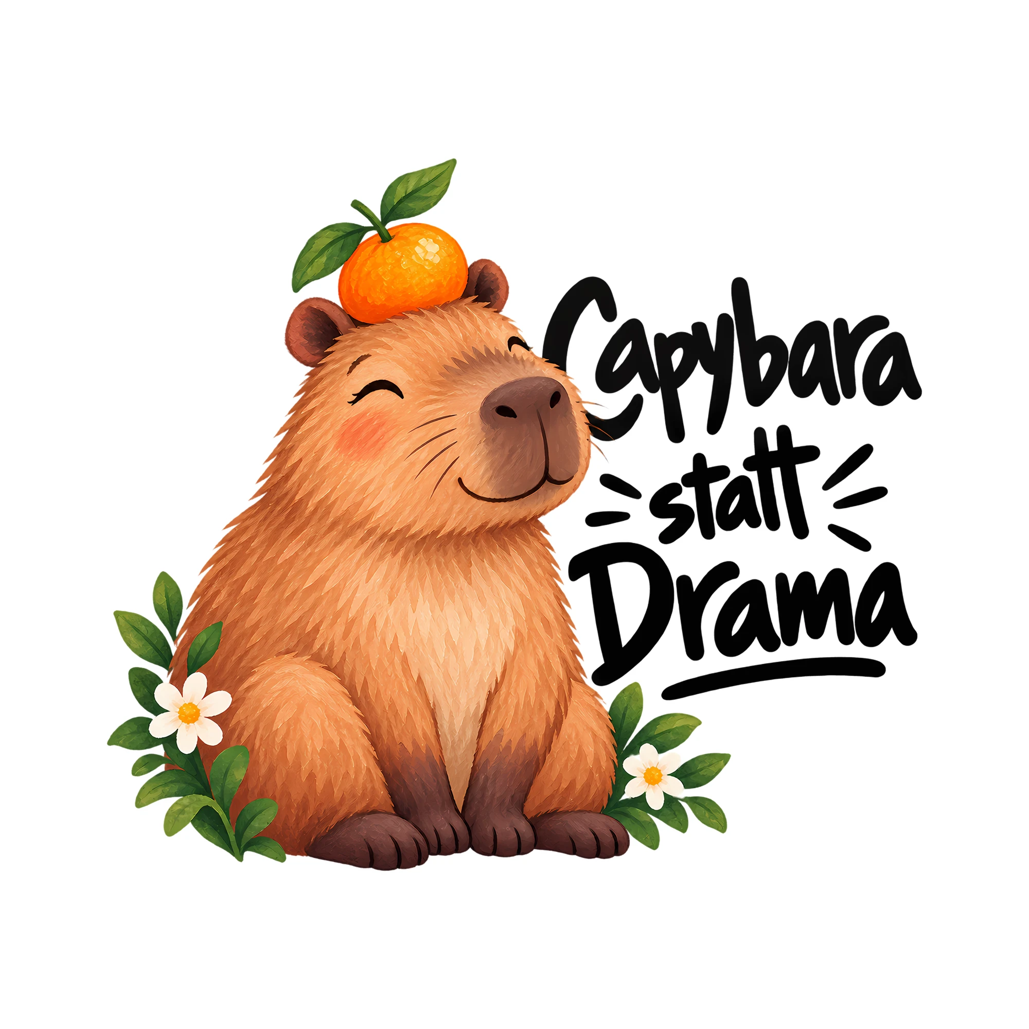 Bügelbild Capybara statt Drama als Grafik auf weißem Hintergrund (BB012939)
