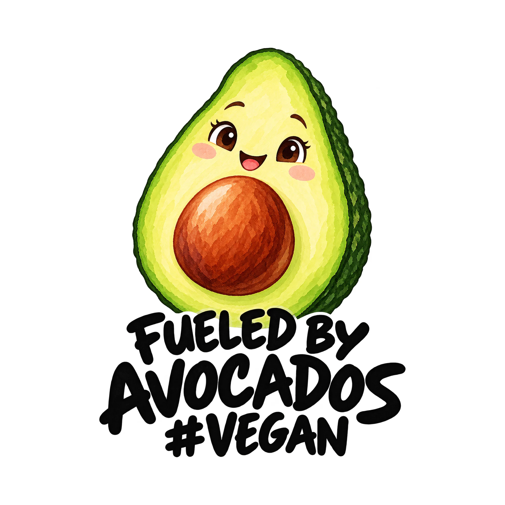 Bügelbild Fueled By Avocados #vegan, Küchen Spruch Bügelbild als Grafik auf weißem Hintergrund (BB015095)