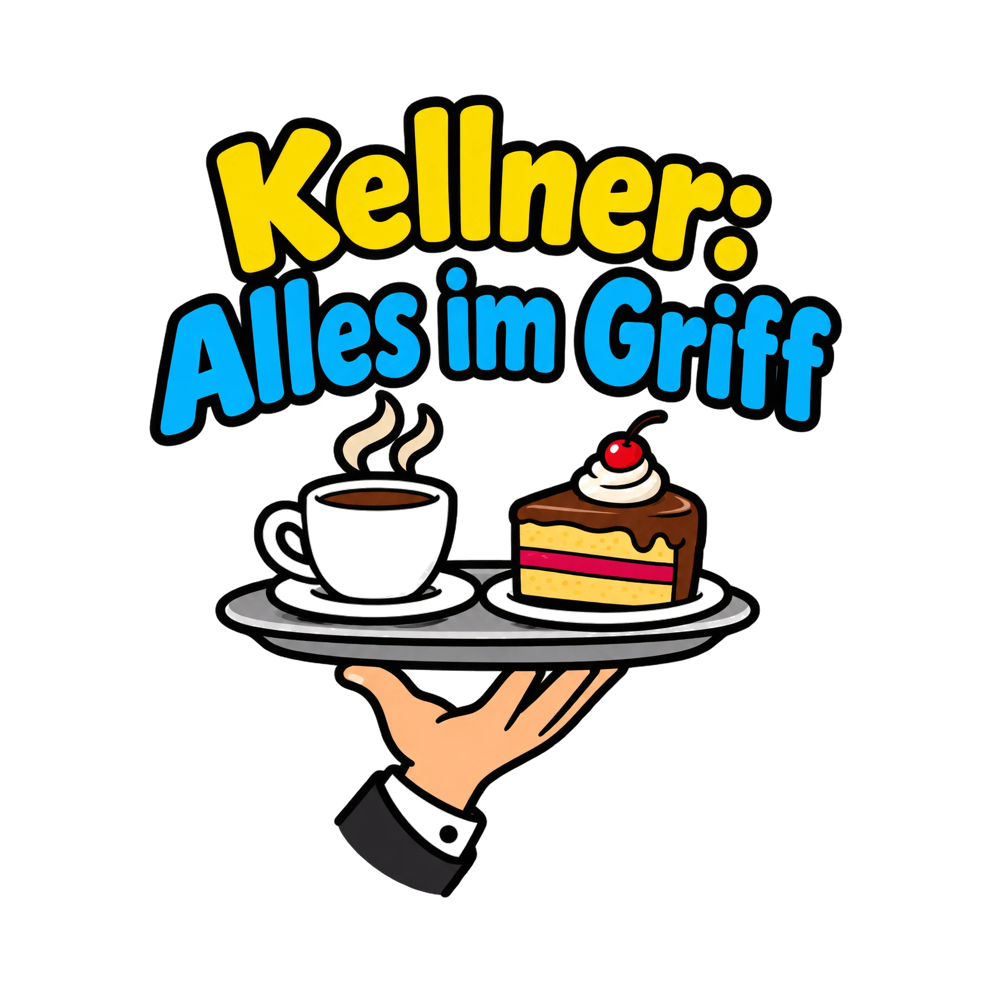 Bügelbild Kellner: Alles im Griff als Grafik auf weißem Hintergrund (BB018645)