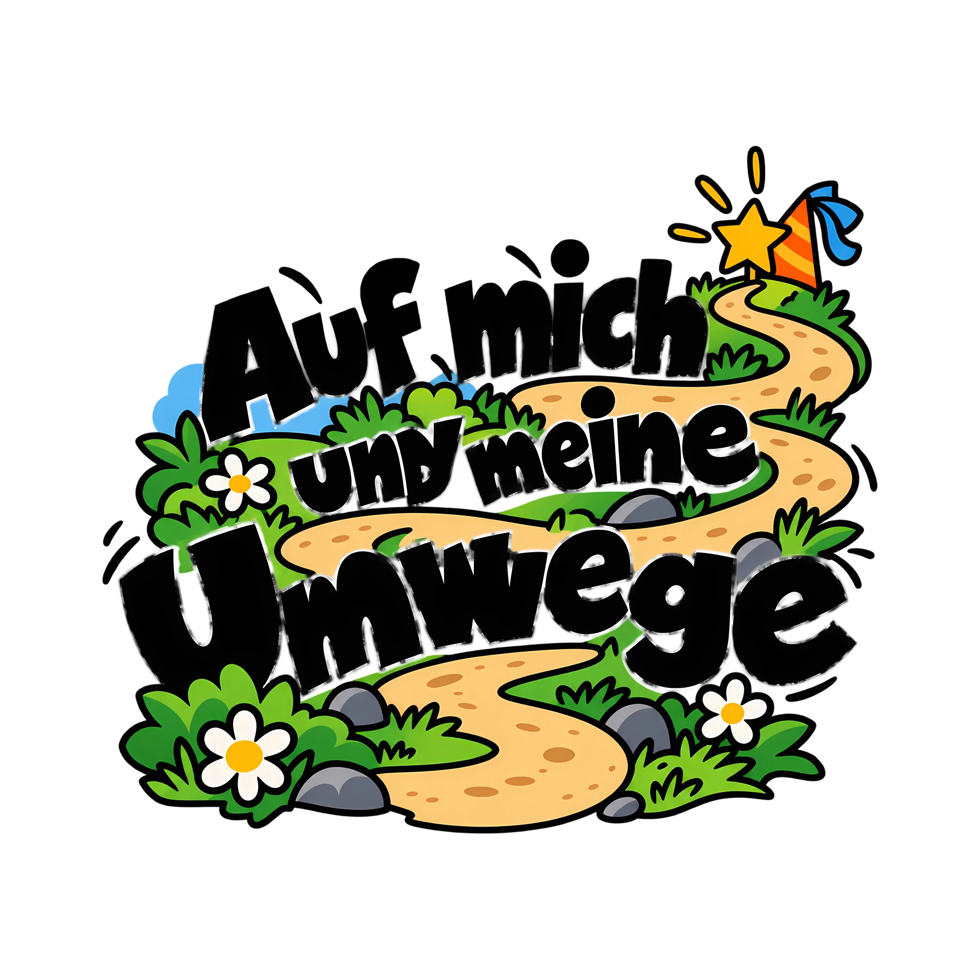 Bügelbild Auf mich und meine Umwege als Grafik auf weißem Hintergrund (BB011895)