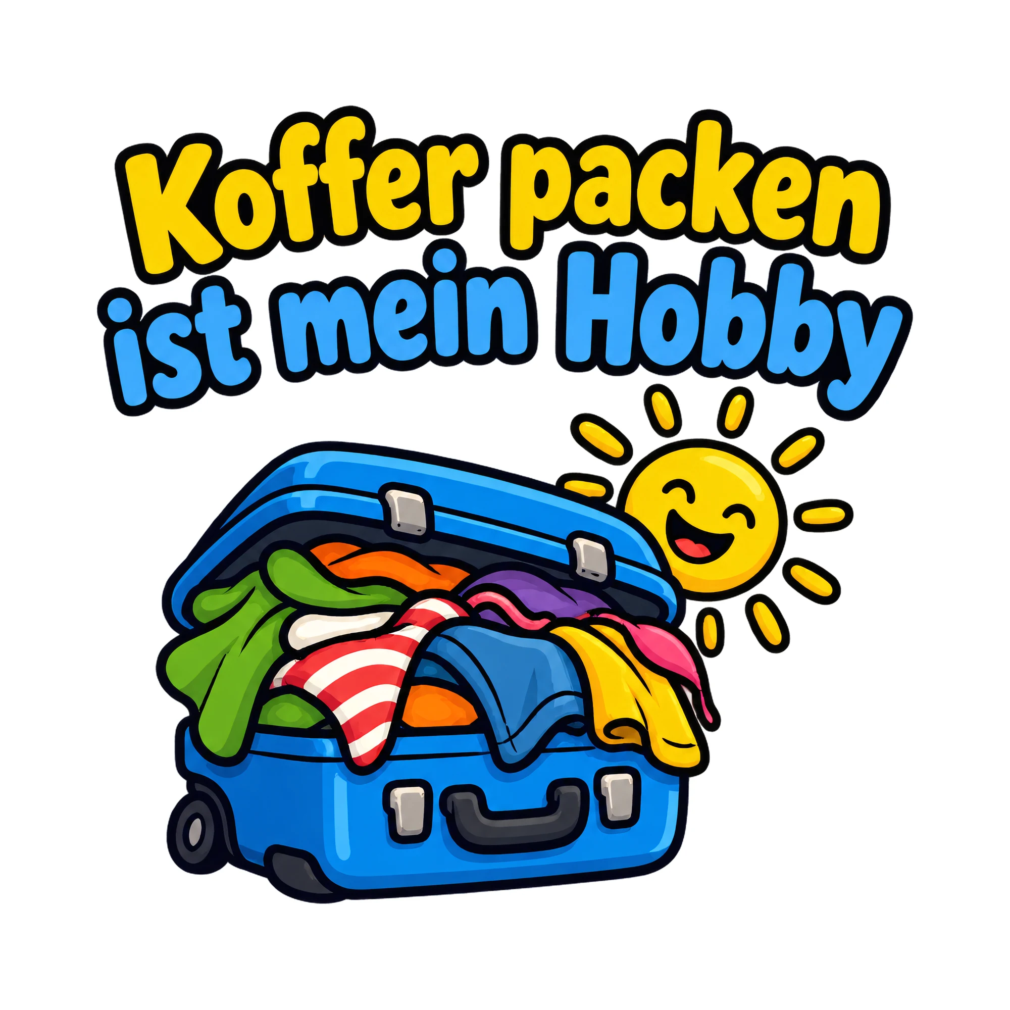Bügelbild Koffer packen ist mein Hobby als Grafik auf weißem Hintergrund (BB018448)