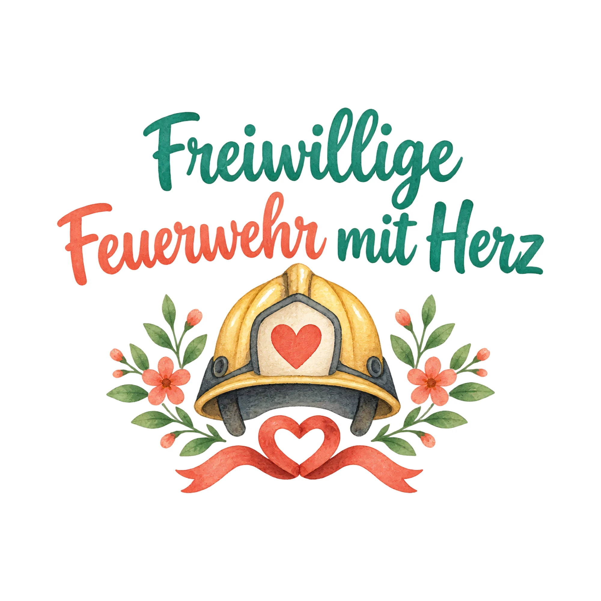 Bügelbild Freiwillige Feuerwehr mit Herz als Grafik auf weißem Hintergrund (BB020434)