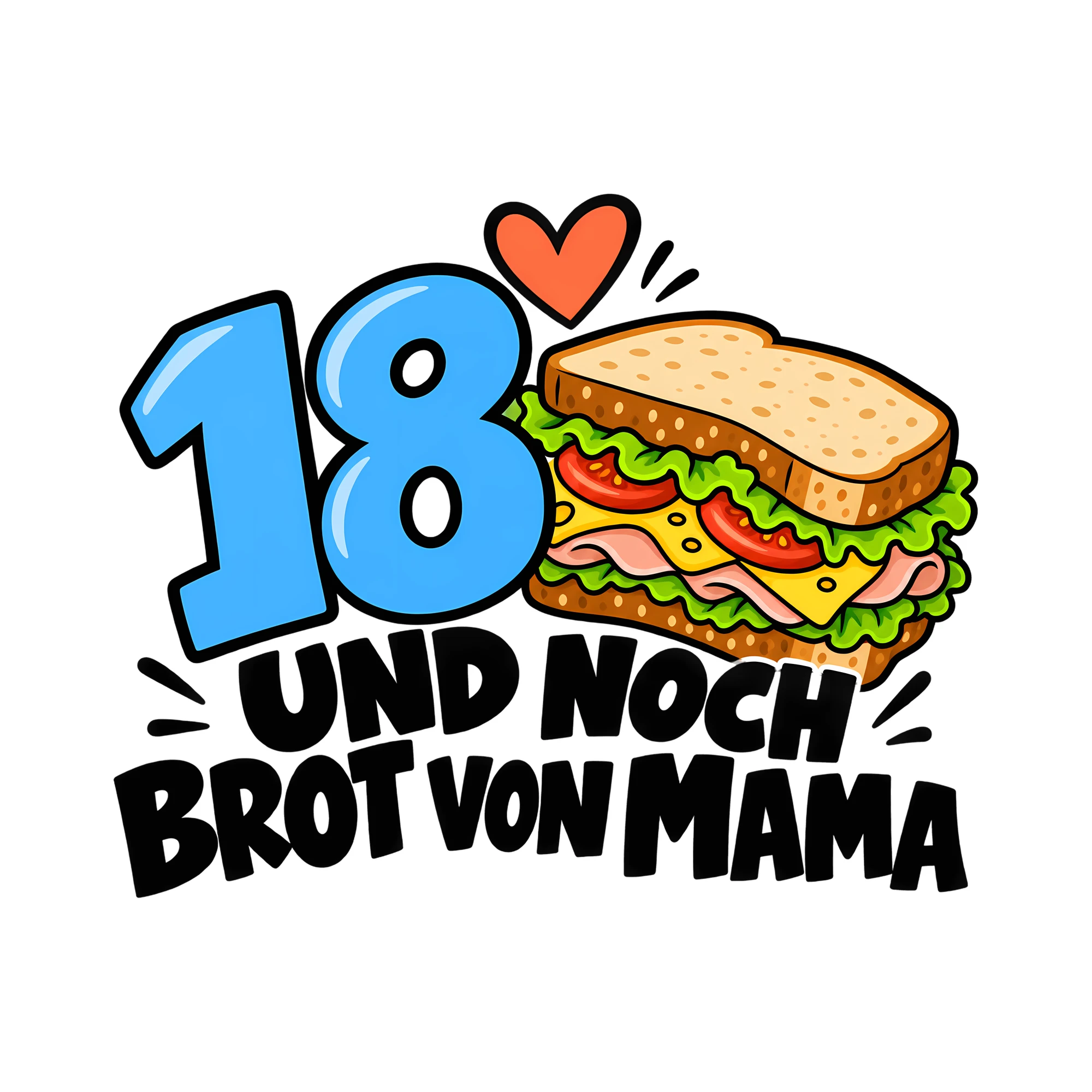 Bügelbild 18 UND NOCH BROT VON MAMA als Grafik auf weißem Hintergrund (BB012575)