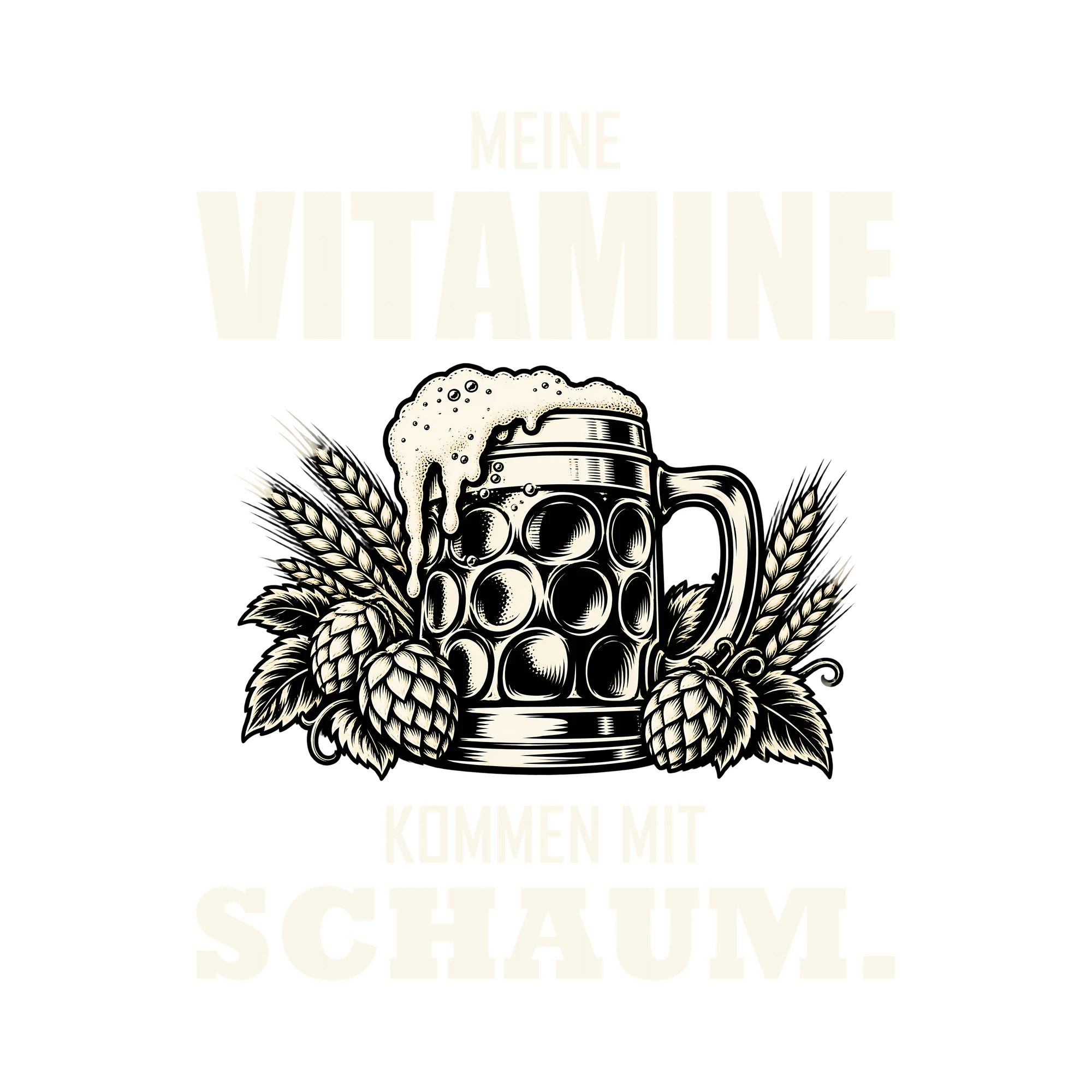 Bügelbild MEINE VITAMINE KOMMEN MIT SCHAUM. als Grafik auf weißem Hintergrund (BB011820)