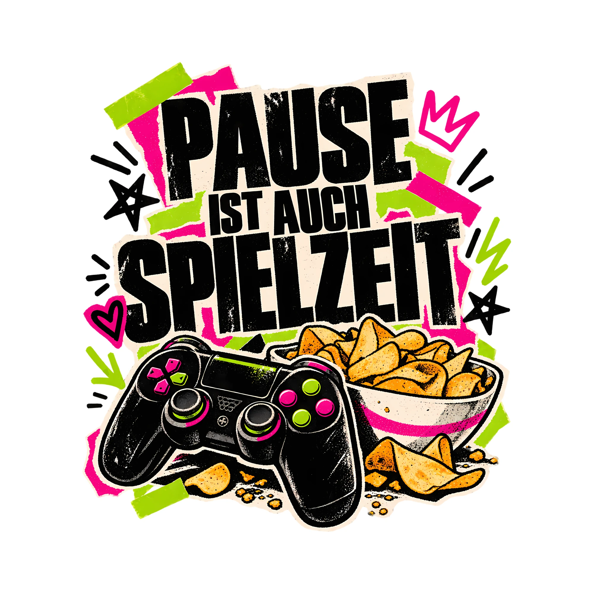 Bügelbild Pause ist auch Spielzeit als Grafik auf weißem Hintergrund (BB012844)