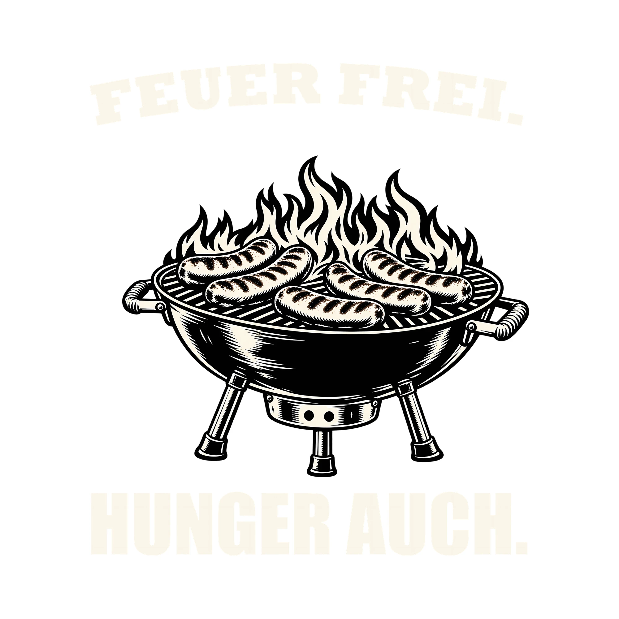 Bügelbild FEUER FREI. HUNGER AUCH. als Grafik auf weißem Hintergrund (BB012051)