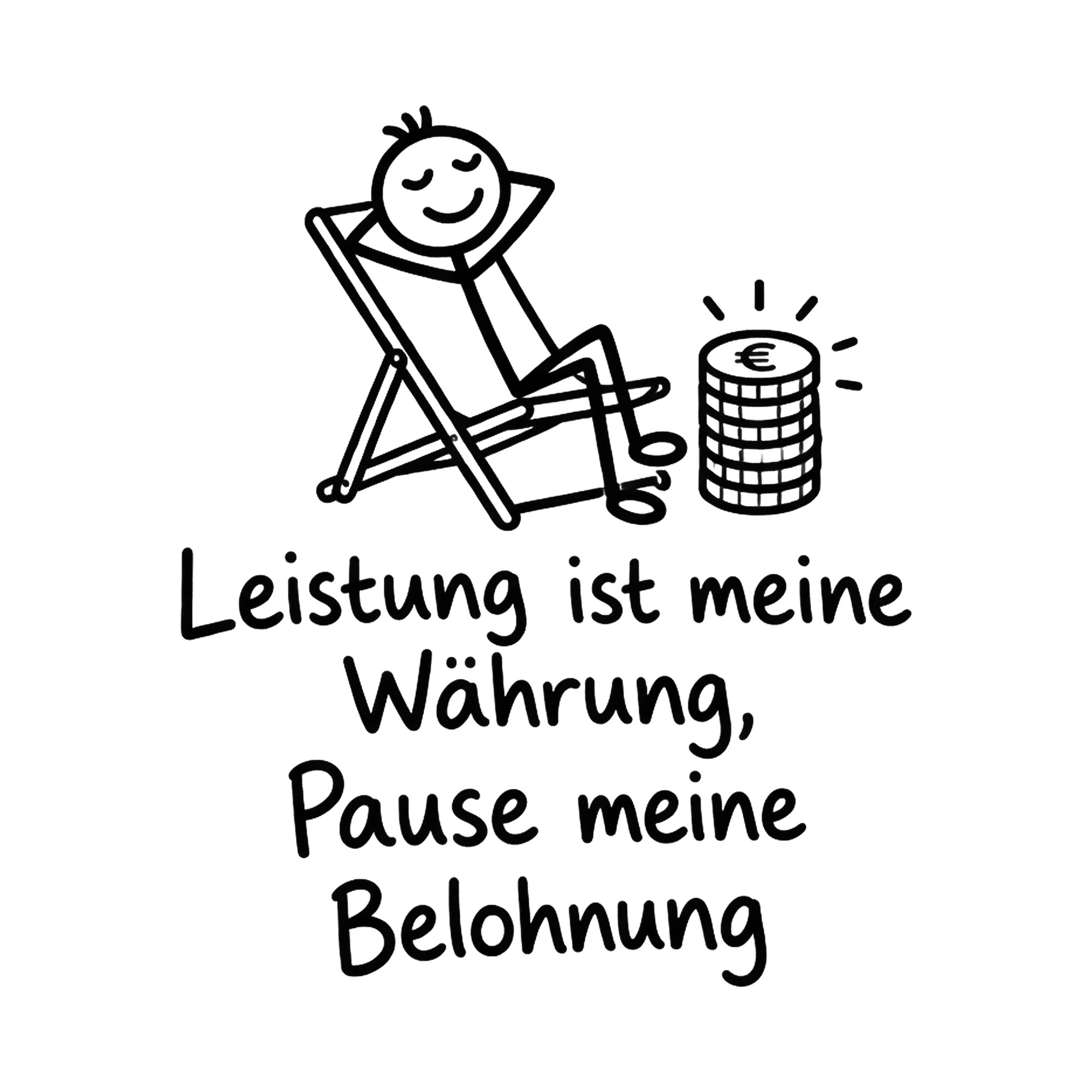 Bügelbild Leistung ist meine Währung, Pause meine Belohnung, Beruf Shirt Spruch als Grafik auf weißem Hintergrund (BB016619)