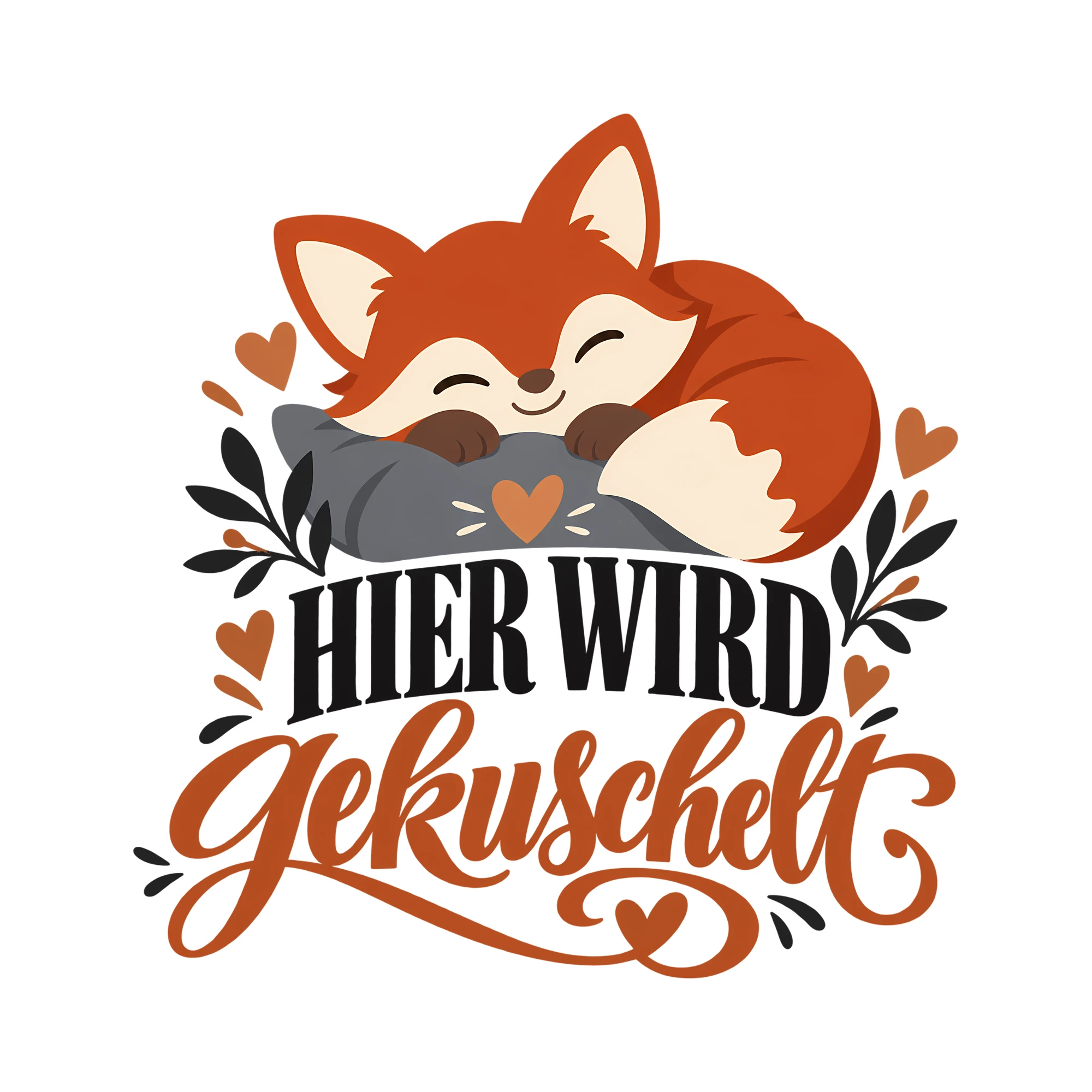 Bügelbild Hier wird gekuschelt als Grafik auf weißem Hintergrund (BB014140)