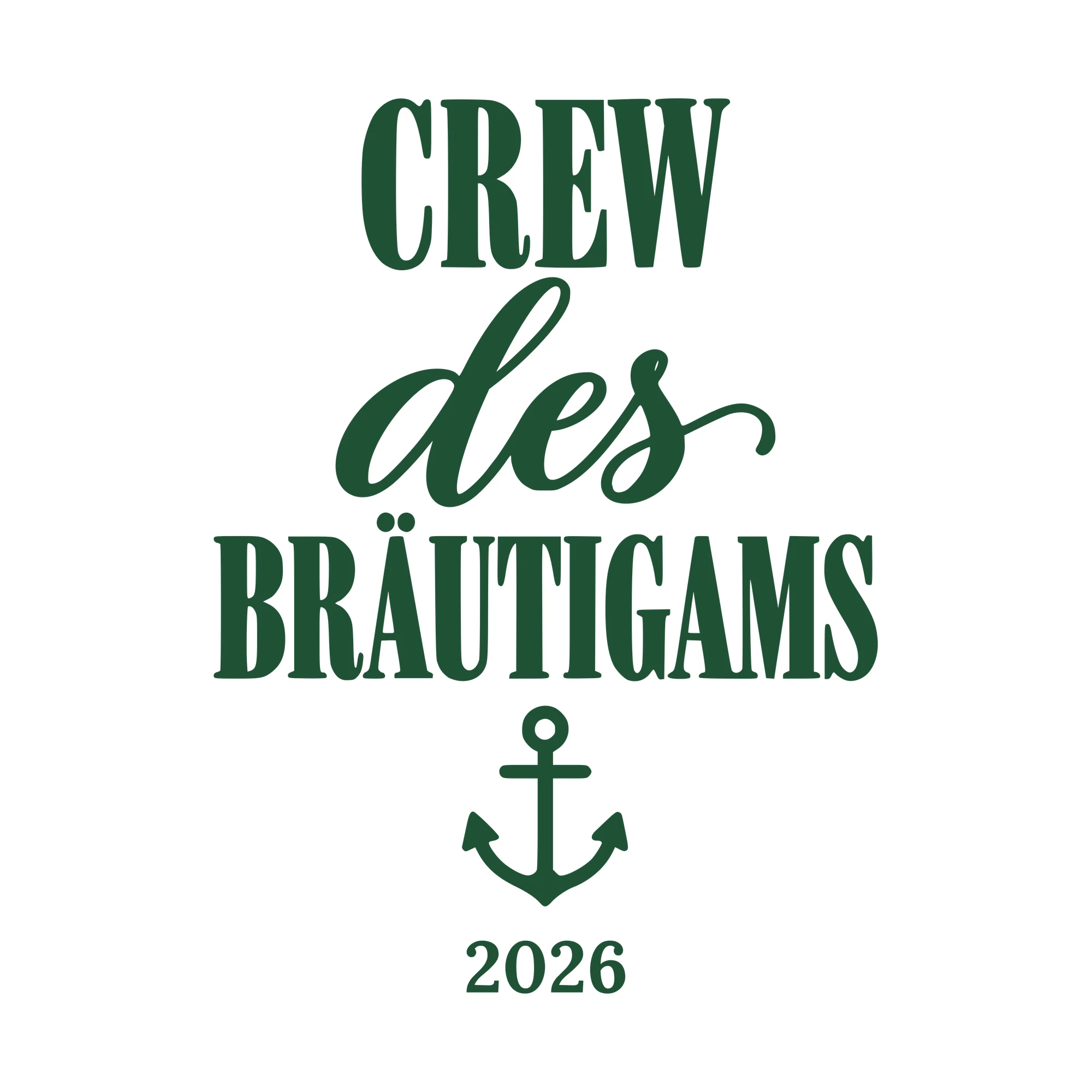 Bügelbild Crew des Bräutigams mit Jahr als Grafik auf weißem Hintergrund (BB010704)