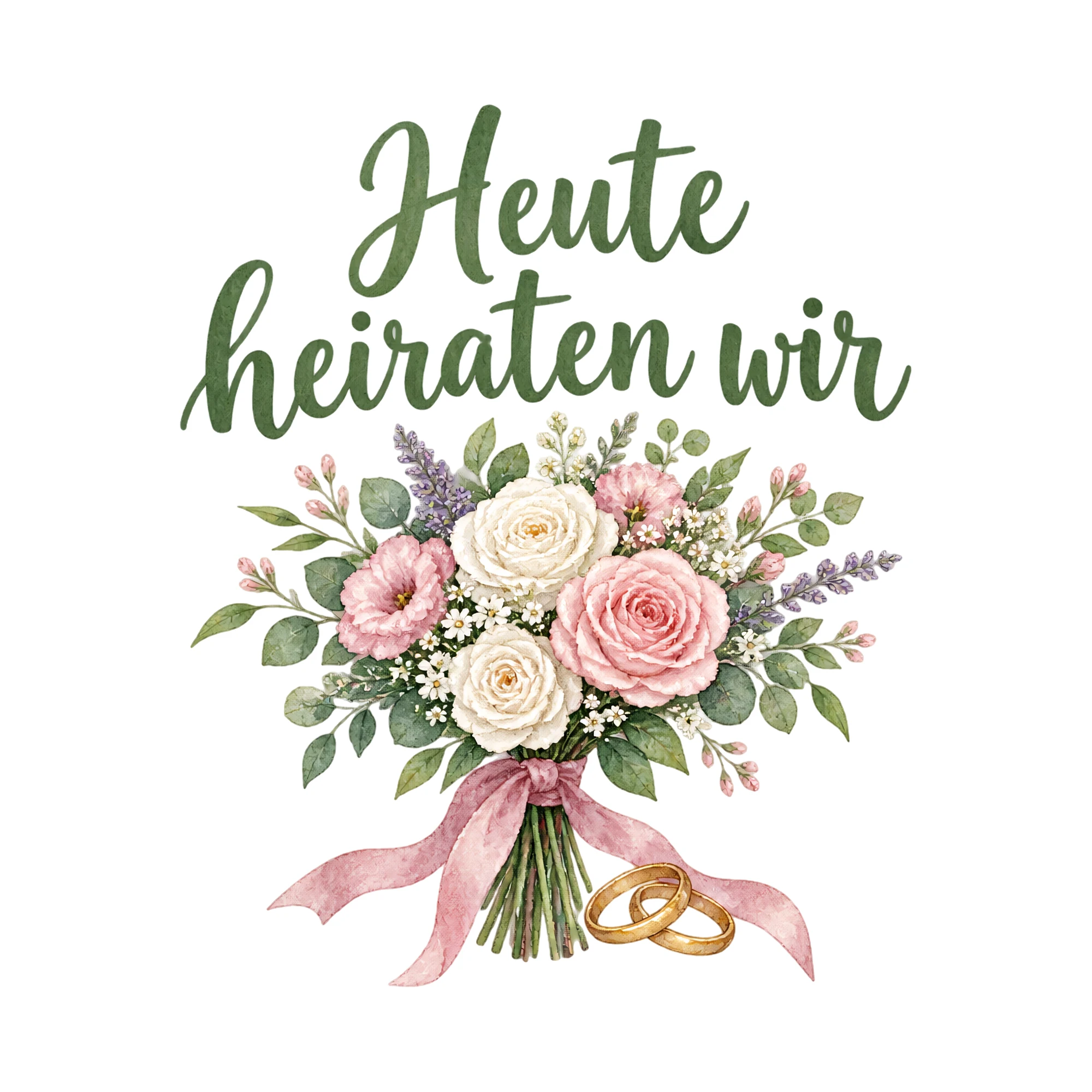 Bügelbild Heute heiraten wir, JGA Shirt Spruch als Grafik auf weißem Hintergrund (BB018405)