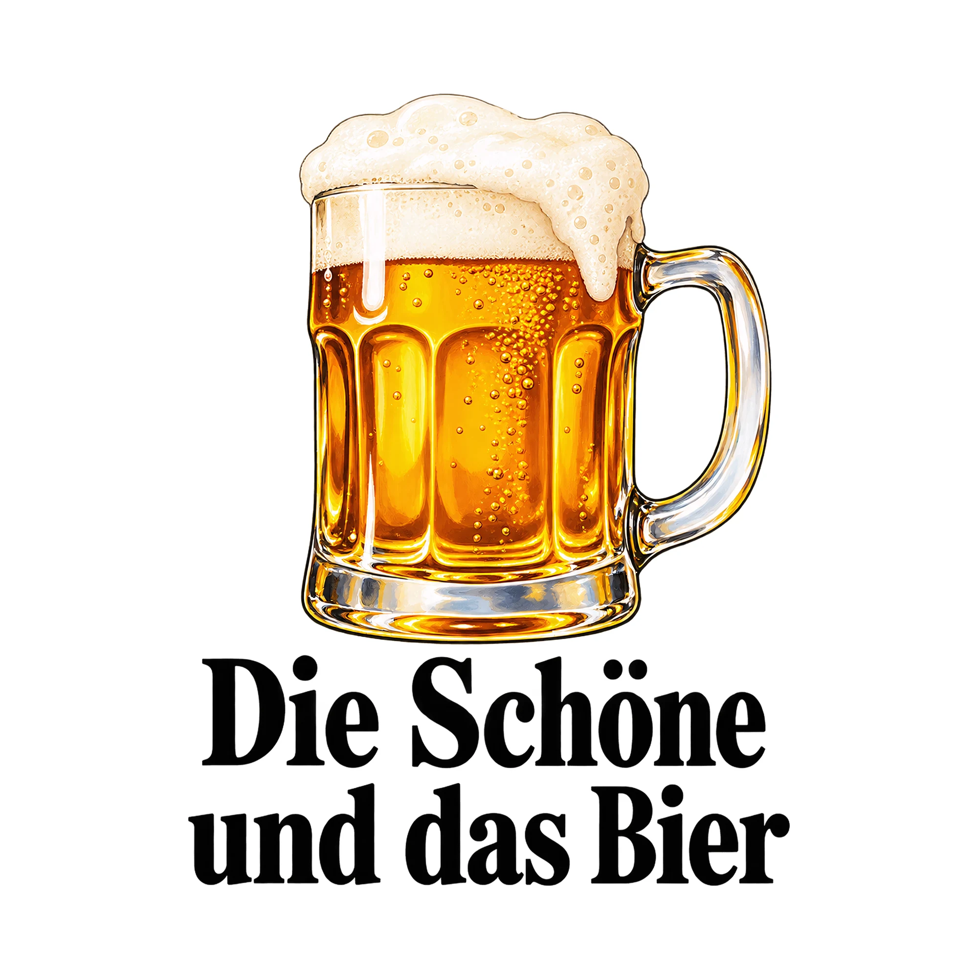 Bügelbild Die Schöne und das Bier, Party Shirt Spruch als Grafik auf weißem Hintergrund (BB014993)