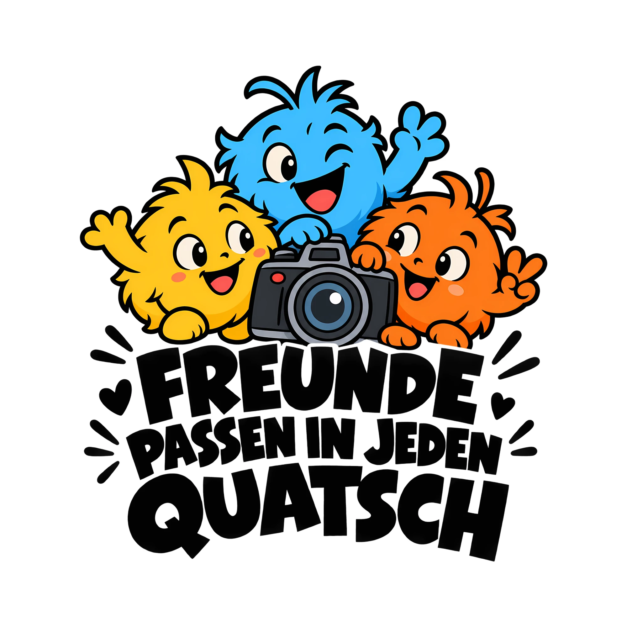 Bügelbild FREUNDE PASSEN IN JEDEN QUATSCH als Grafik auf weißem Hintergrund (BB012289)