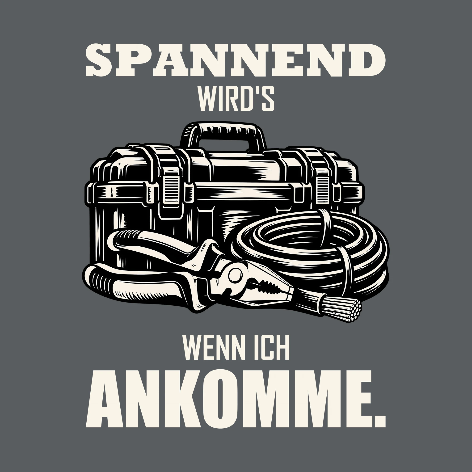 Bügelbild SPANNEND WIRD'S WENN ICH ANKOMME. als Grafik auf dunklem Hintergrund (BB011507)
