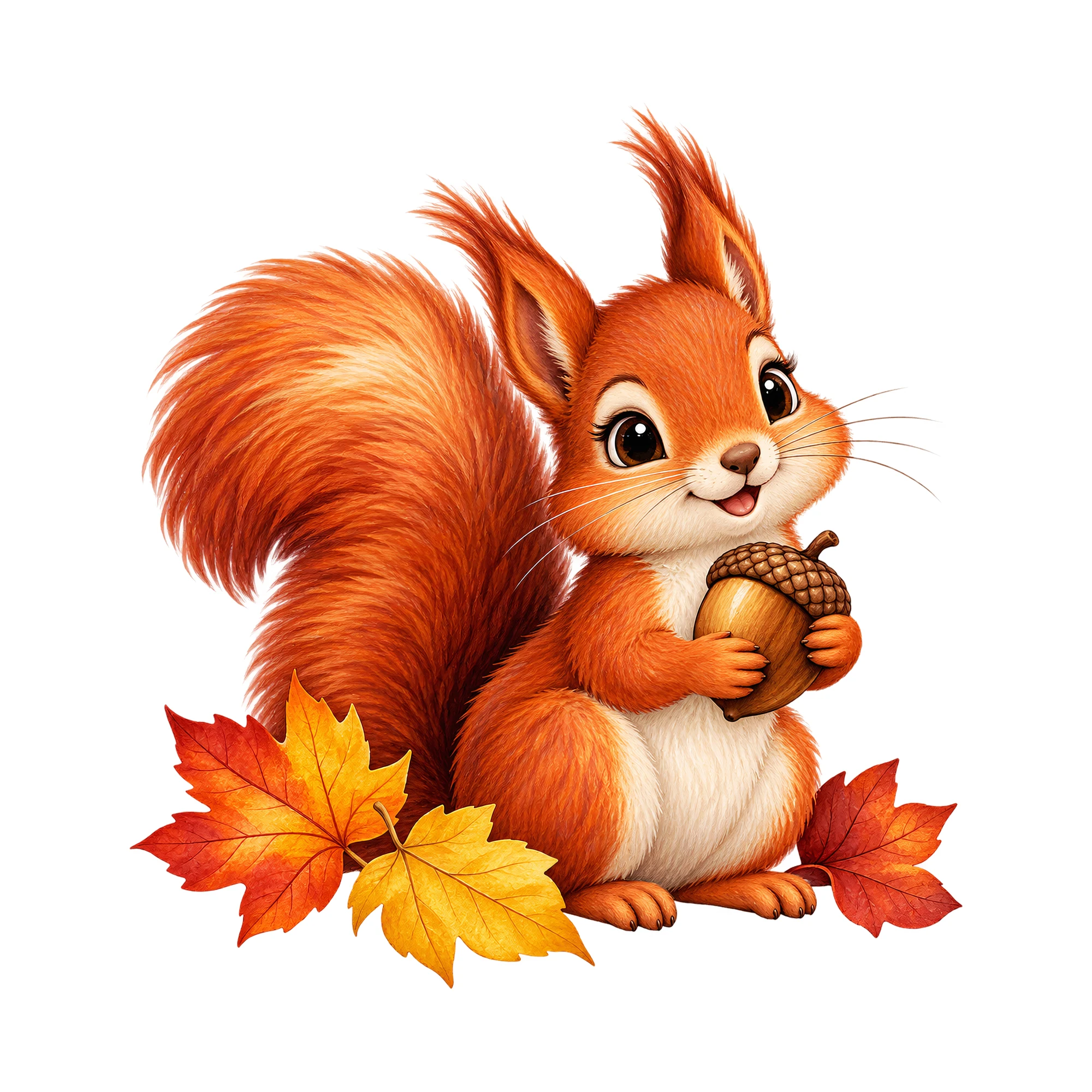 Bügelbild „Eichhörnchen im Herbst“, Tiere Shirt Motiv als Grafik auf weißem Hintergrund (BB019024)
