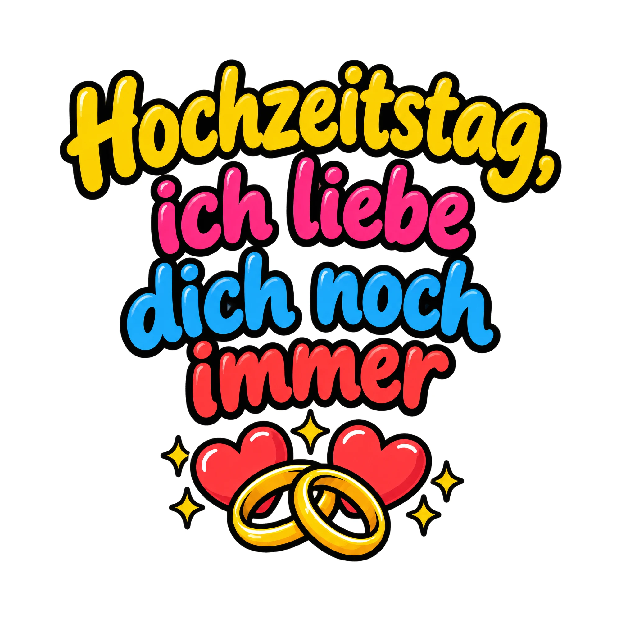 Bügelbild Hochzeitstag, ich liebe dich noch immer, JGA Shirt Spruch als Grafik auf weißem Hintergrund (BB018406)