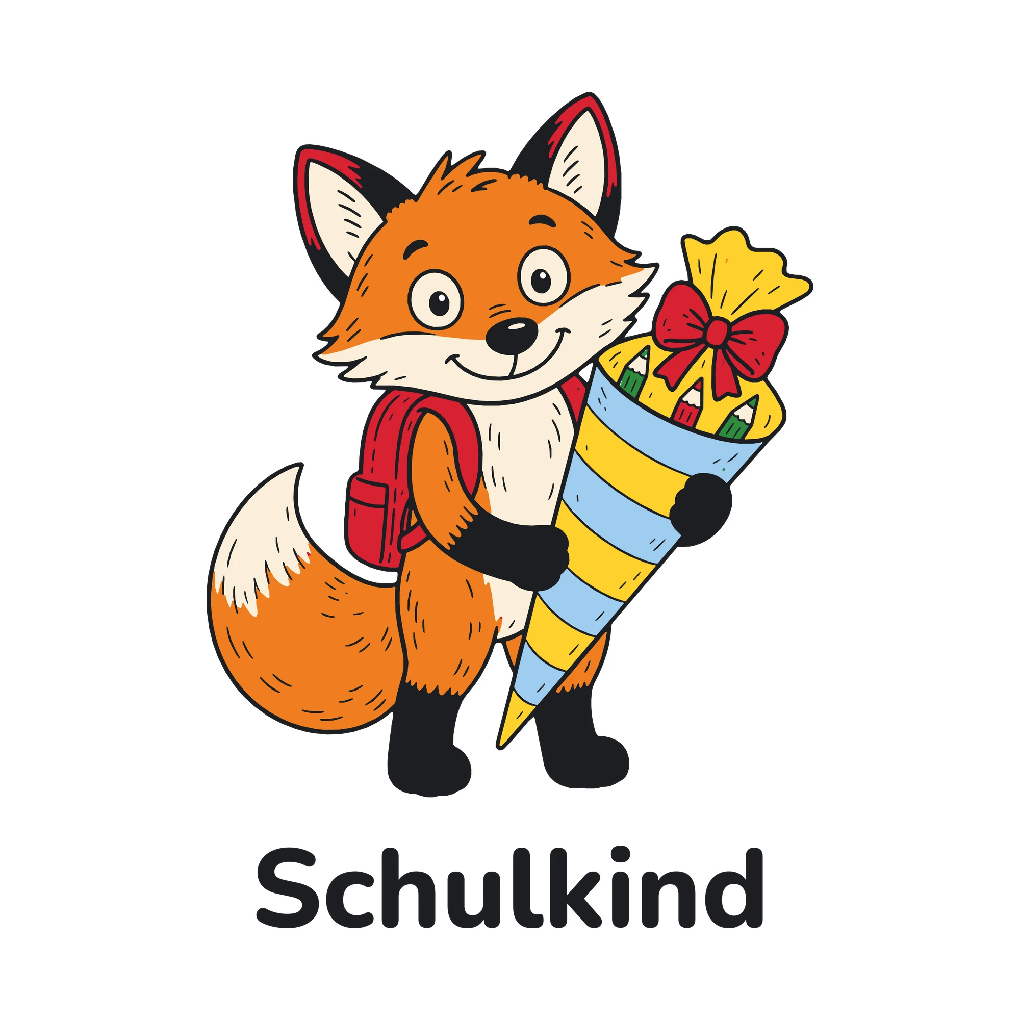 Bügelbild Fuchs mit Schultüte als Grafik auf weißem Hintergrund (BB010016)