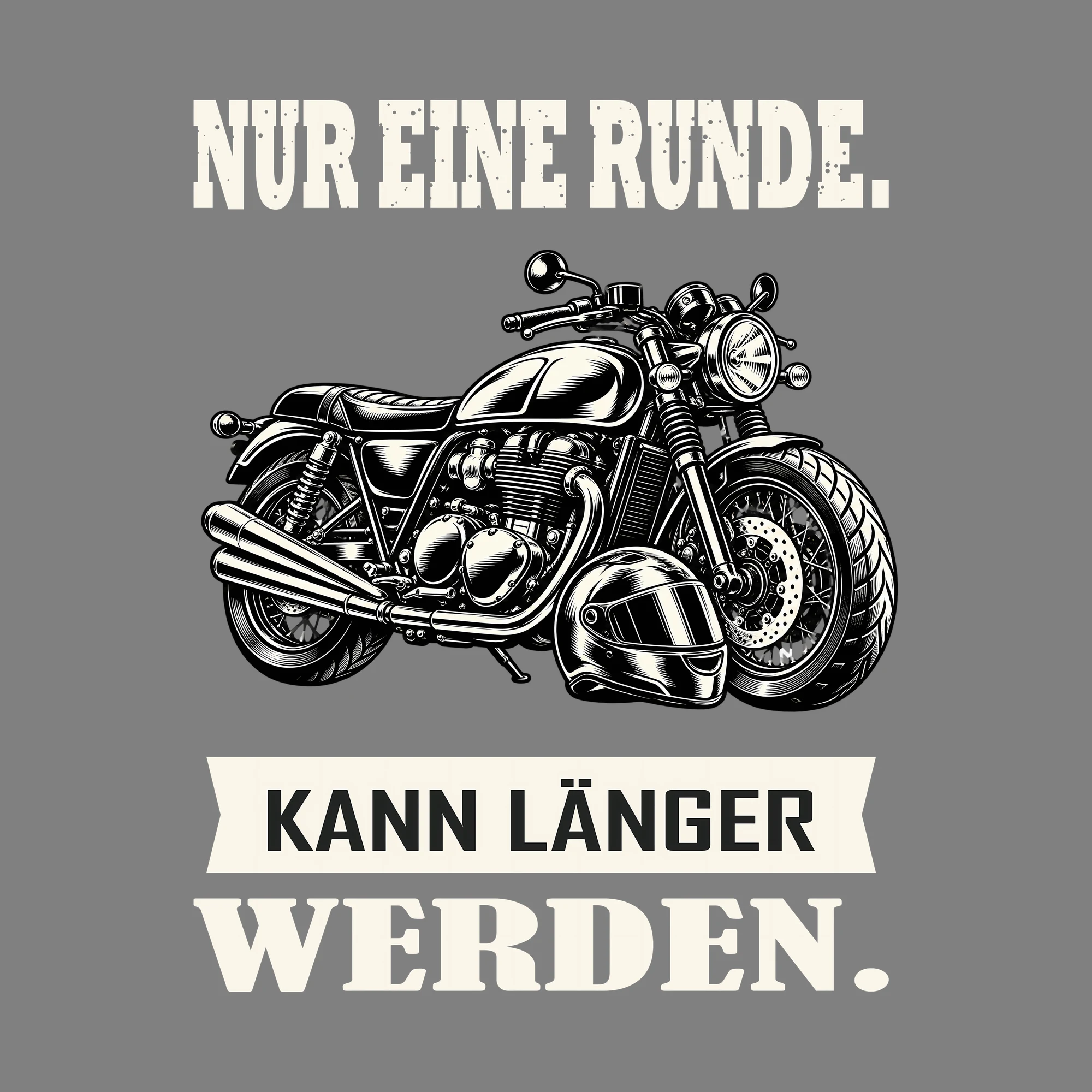 Bügelbild NUR EINE RUNDE. KANN LÄNGER WERDEN. als Grafik auf dunklem Hintergrund (BB012676)