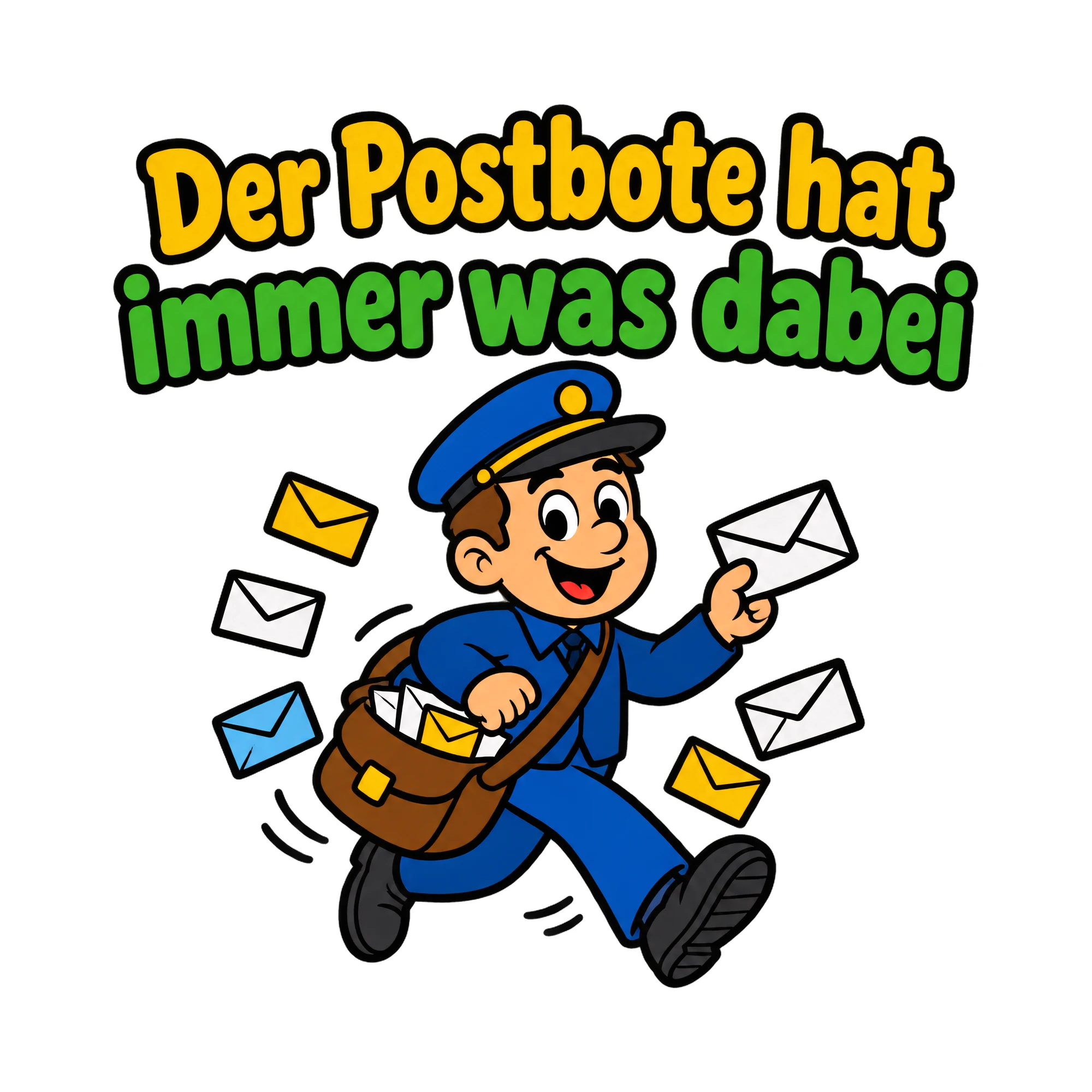 Bügelbild Der Postbote hat immer was dabei als Grafik auf weißem Hintergrund (BB020294)