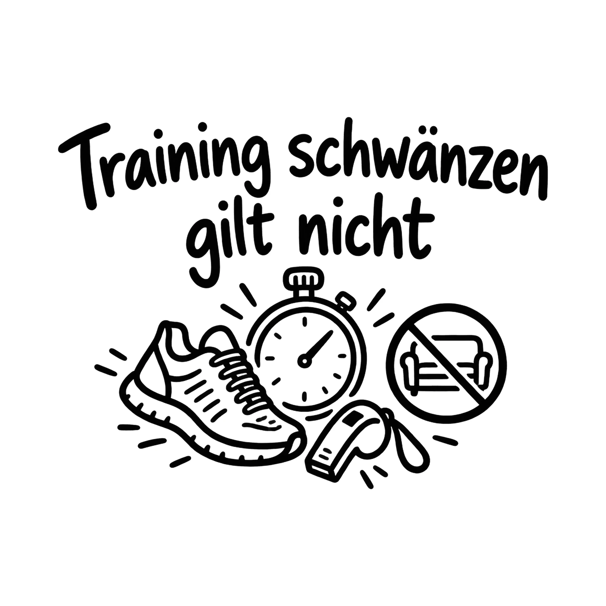 Bügelbild Training schwänzen gilt nicht, Vereine Shirt Spruch als Grafik auf weißem Hintergrund (BB018676)