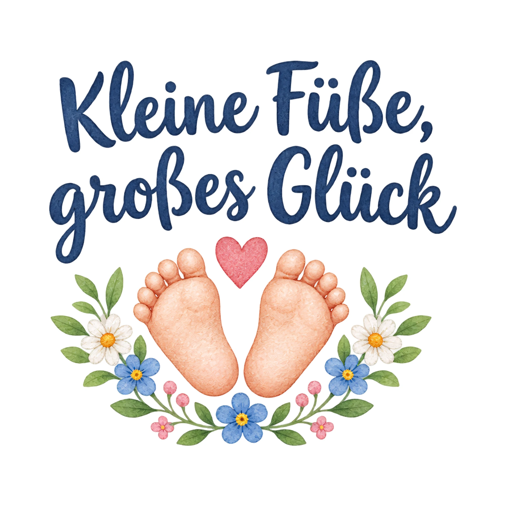 Bügelbild Kleine Füße, großes Glück als Grafik auf weißem Hintergrund (BB020043)