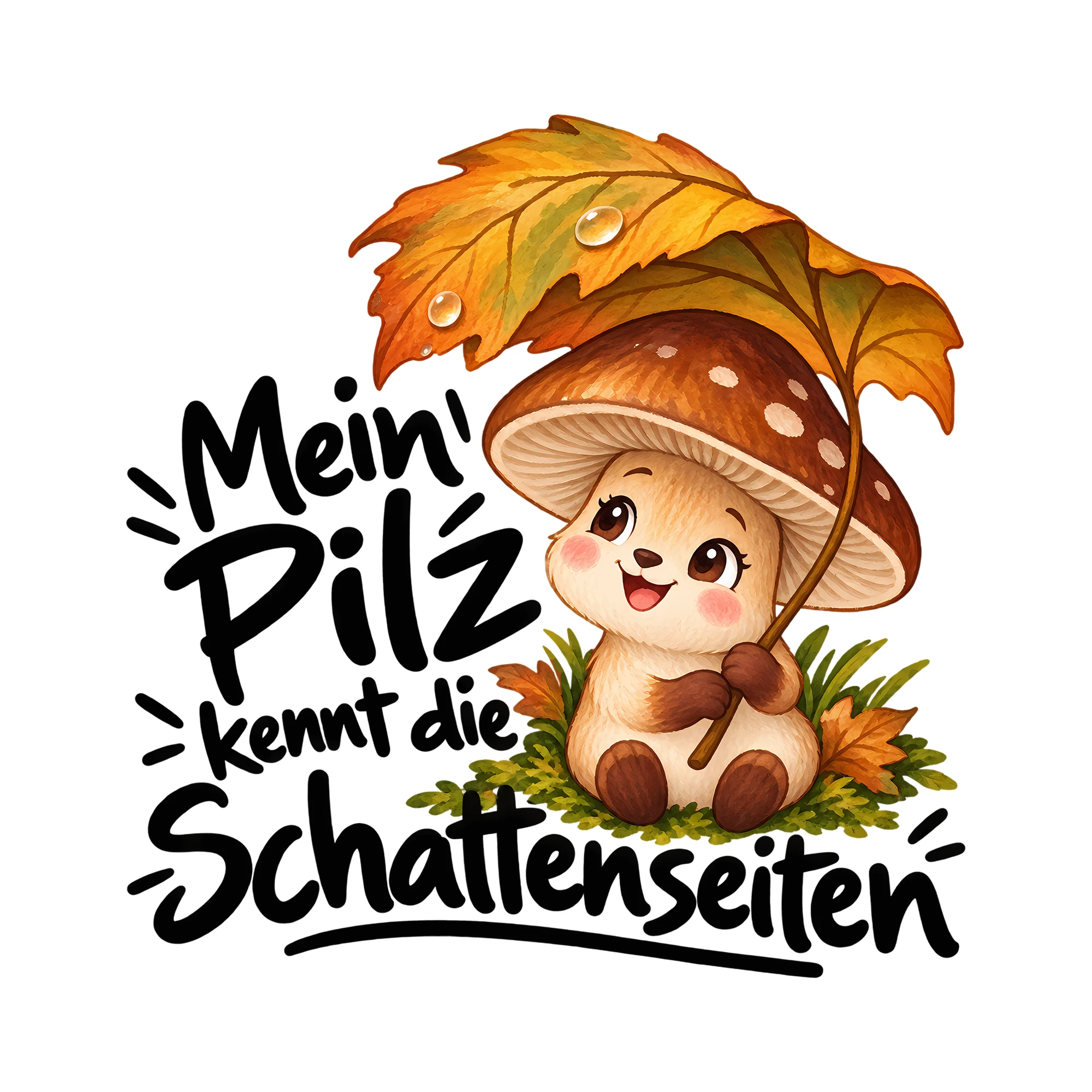 Bügelbild Mein Pilz kennt die Schattenseiten als Grafik auf weißem Hintergrund (BB014566)