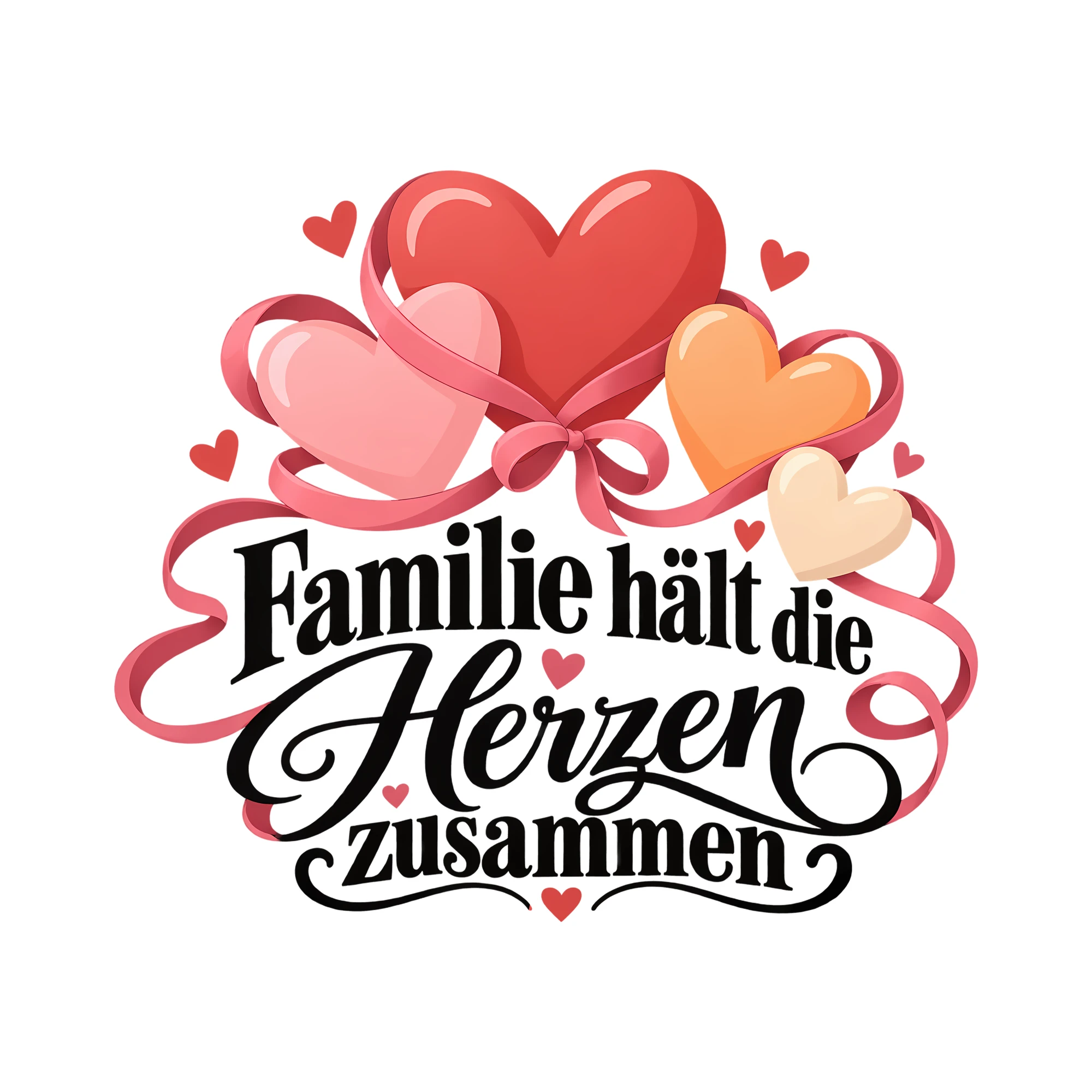 Bügelbild Familie hält die Herzen zusammen als Grafik auf weißem Hintergrund (BB013590)