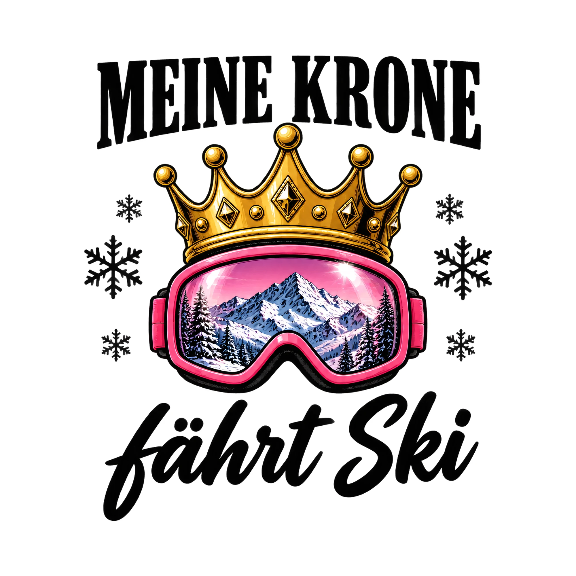 Bügelbild Meine Krone fährt Ski als Grafik auf weißem Hintergrund (BB011940)