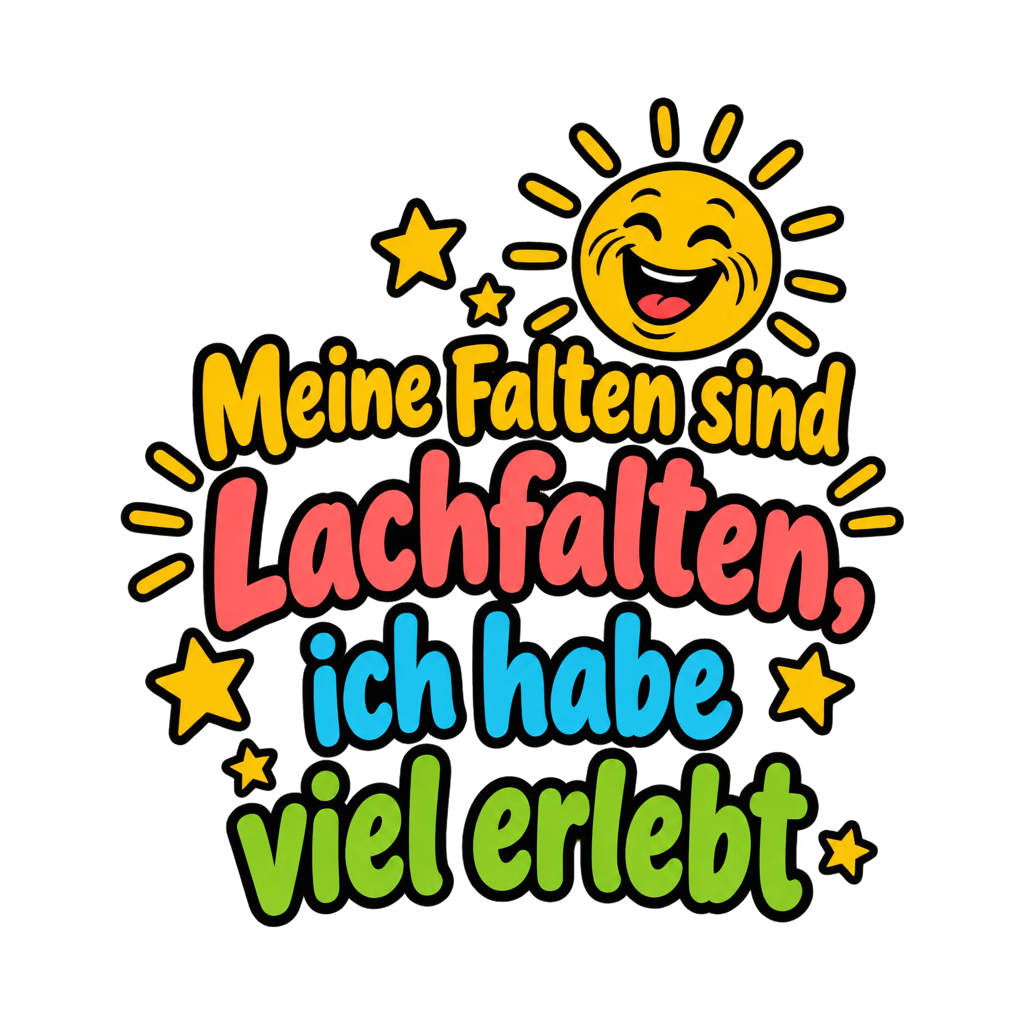 Bügelbild Meine Falten sind Lachfalten, ich habe viel erlebt, Geburtstagsshirt Spruch als Grafik auf weißem Hintergrund (BB018356)