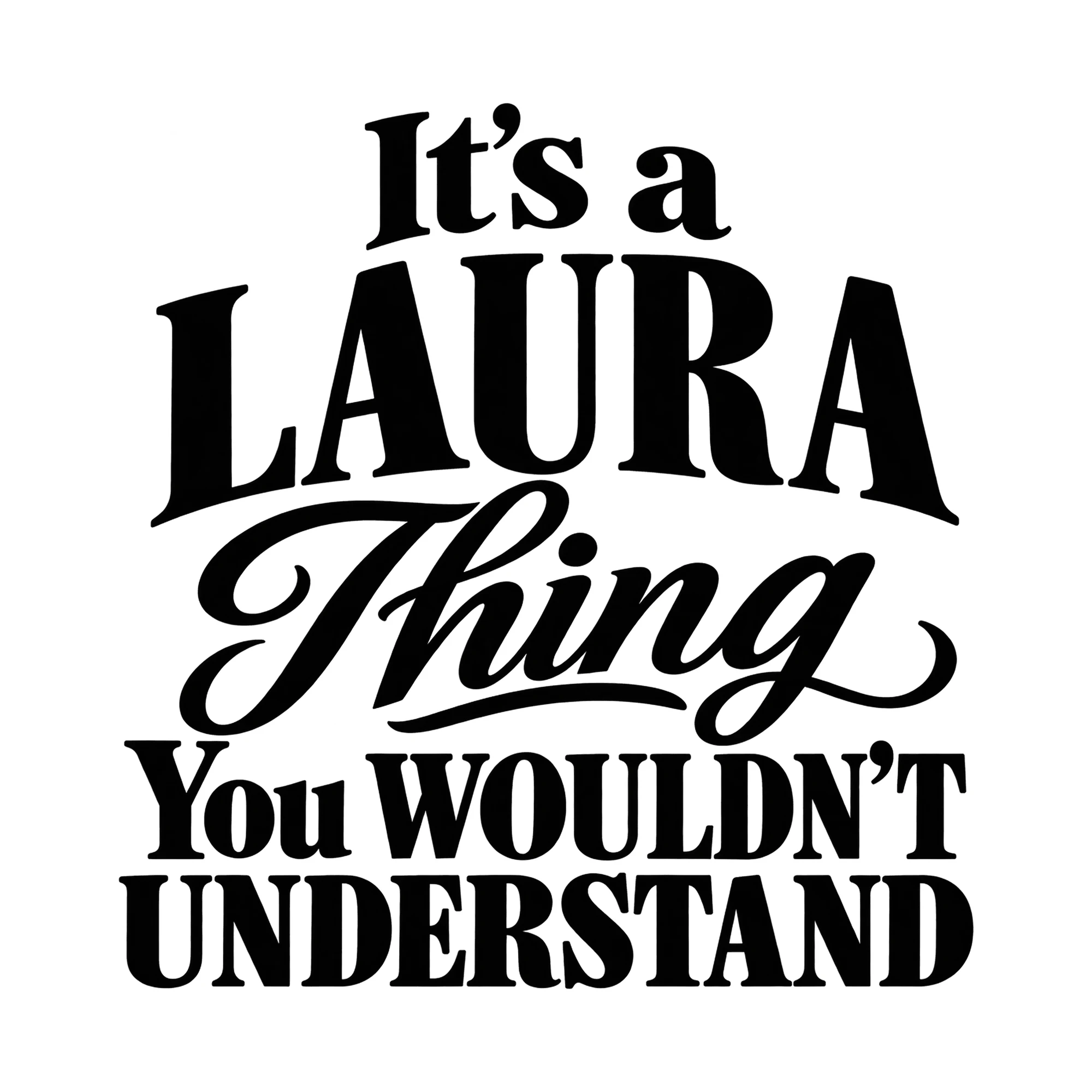 Bügelbild „It's a LAURA Thing You WOULDN'T UNDERSTAND“, Lustiger Shirt Spruch als Grafik auf weißem Hintergrund (BB015955)