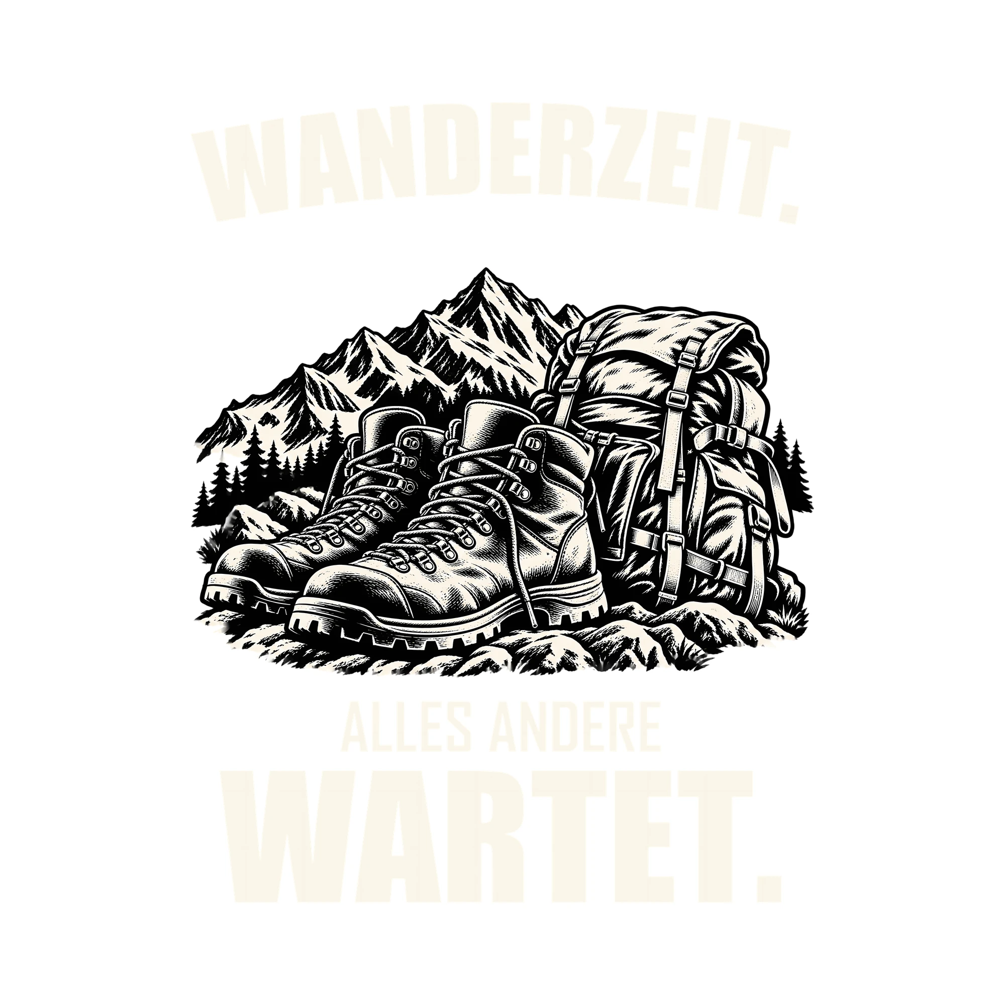 Bügelbild WANDERZEIT. ALLES ANDERE WARTET. als Grafik auf weißem Hintergrund (BB013171)