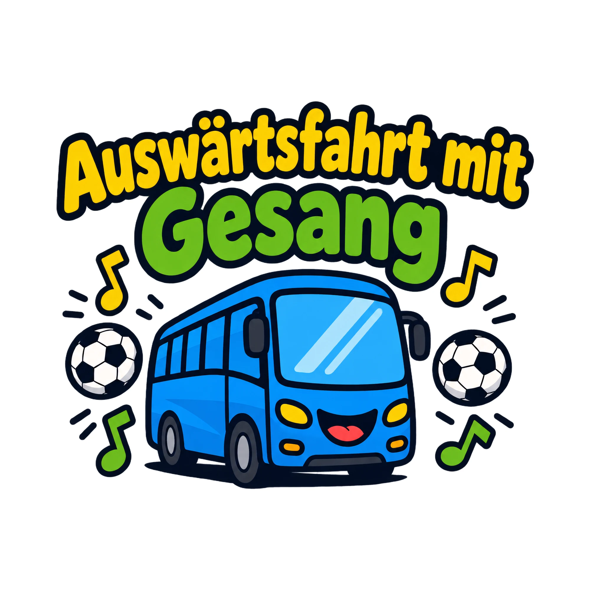 Bügelbild Auswärtsfahrt mit Gesang als Grafik auf weißem Hintergrund (BB020389)