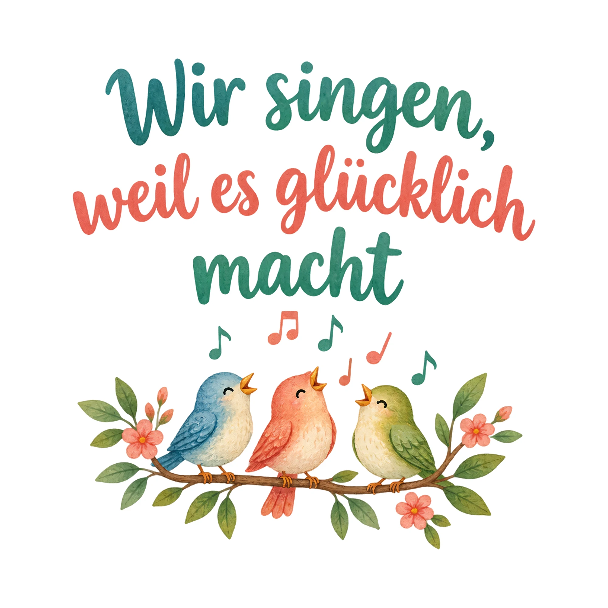 Bügelbild Wir singen, weil es glücklich macht, Vereine Shirt Spruch als Grafik auf weißem Hintergrund (BB020469)