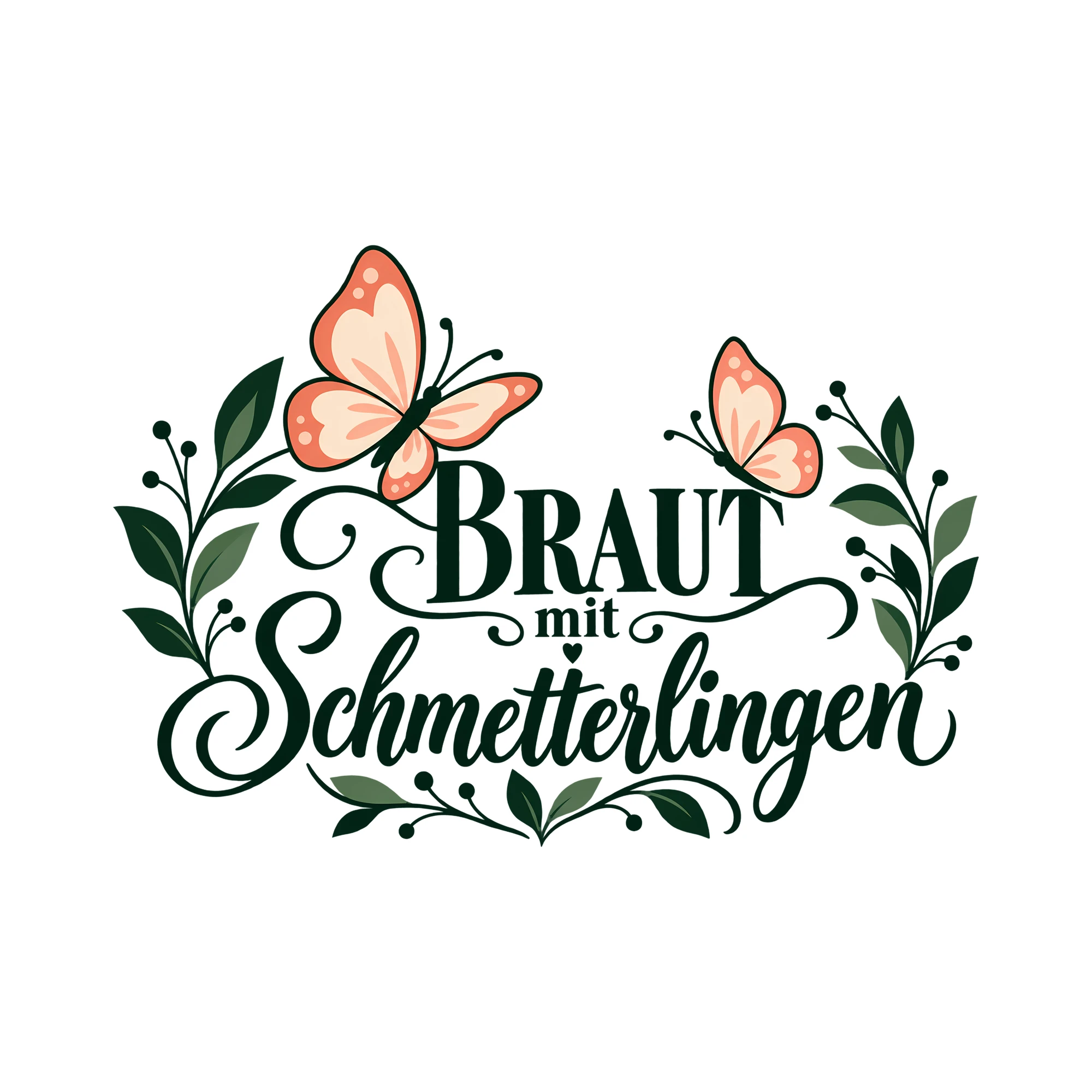 Bügelbild Braut mit Schmetterlingen als Grafik auf weißem Hintergrund (BB013125)